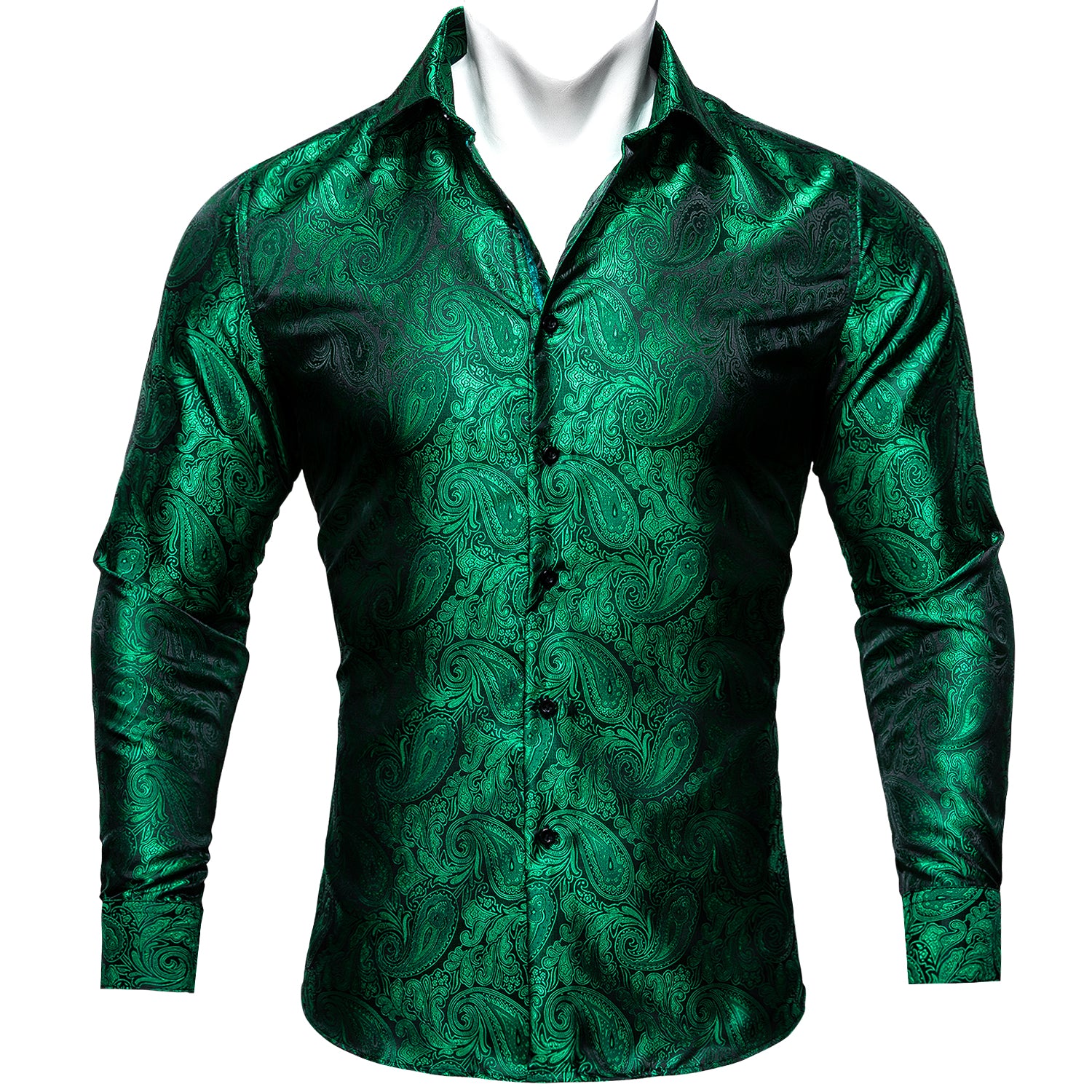Dark green mens paisley long sleeve shirts 