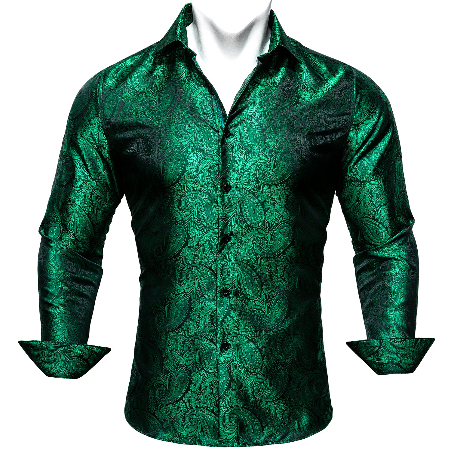 Barry.wang New Green Paisley Silk Shirt