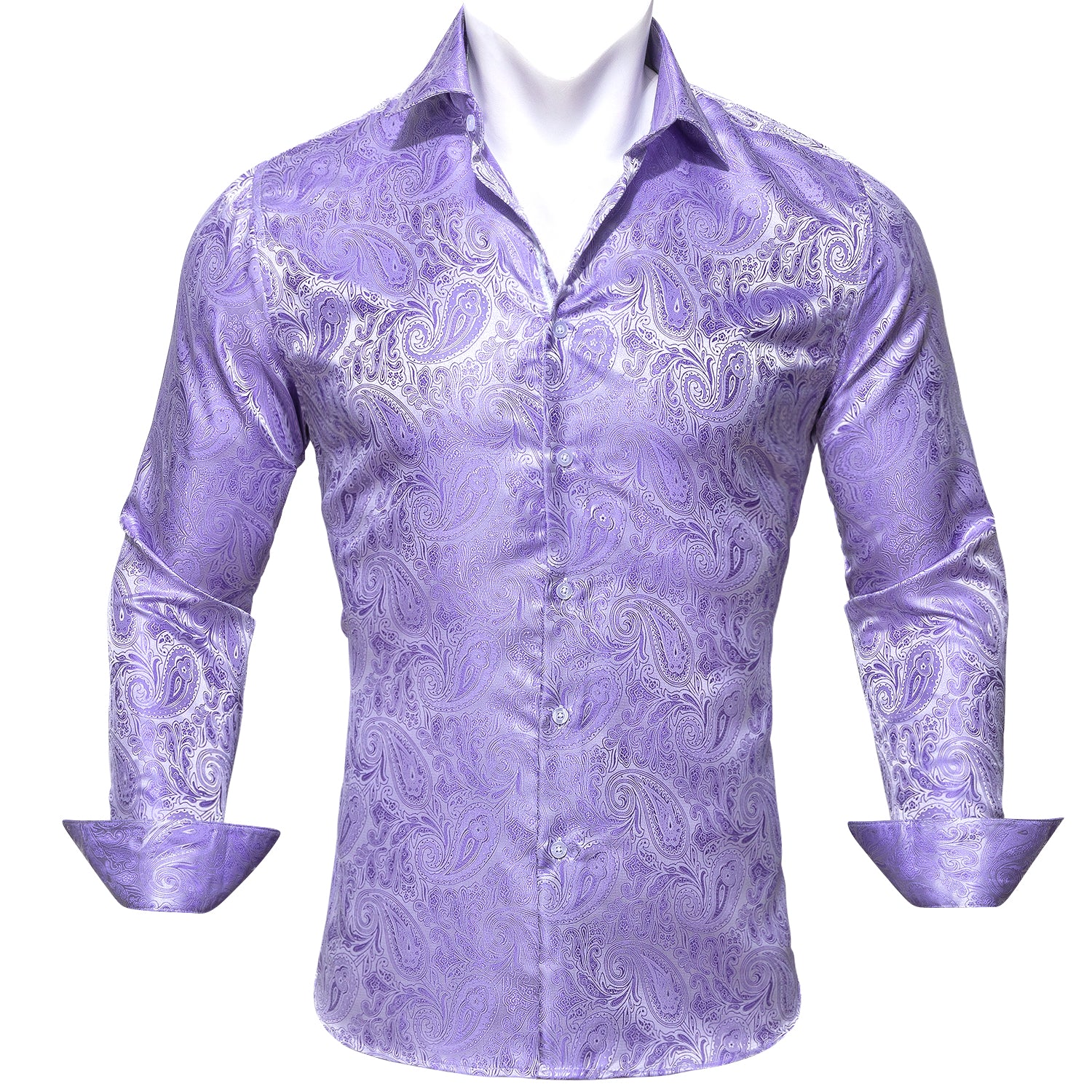 Barry.wang New Purple Paisley Silk Shirt