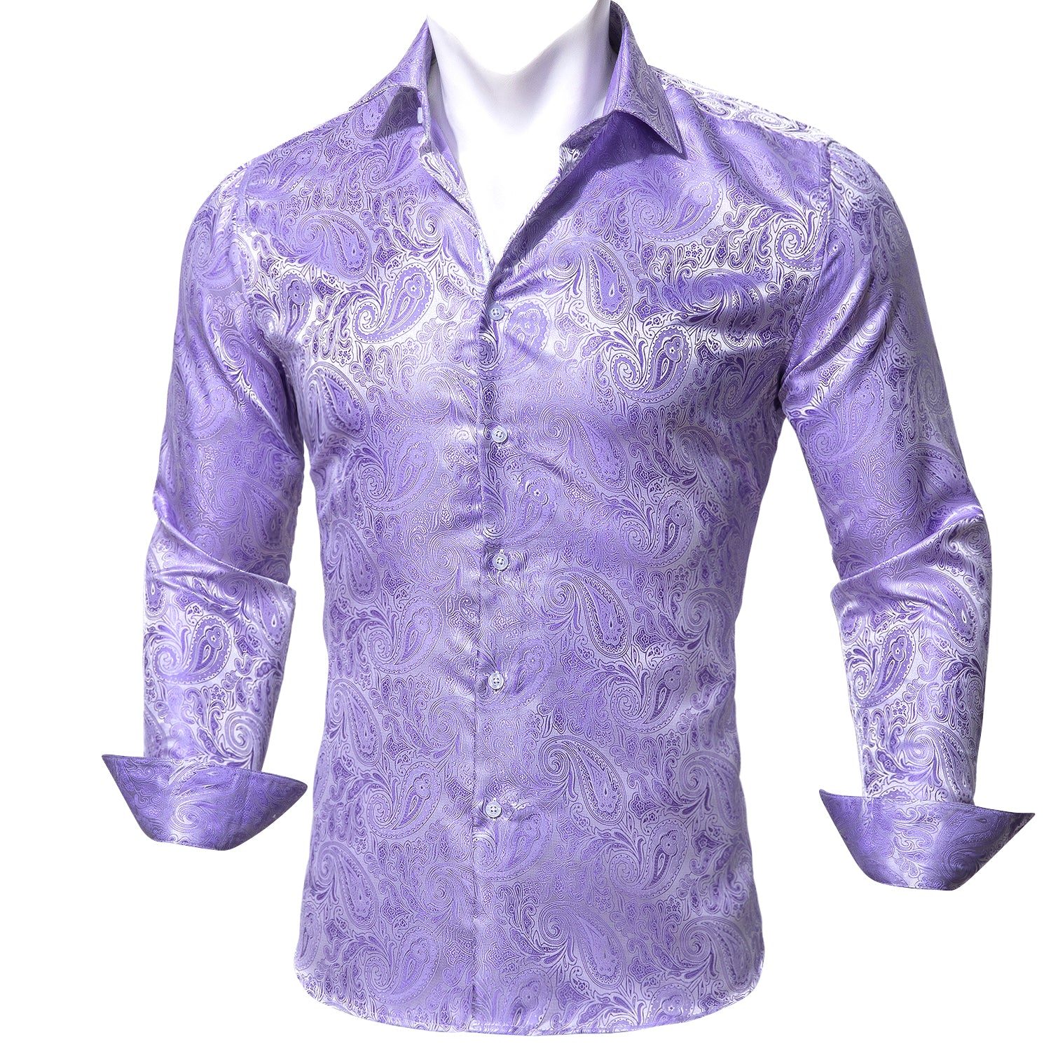 Barry.wang New Purple Paisley Silk Shirt