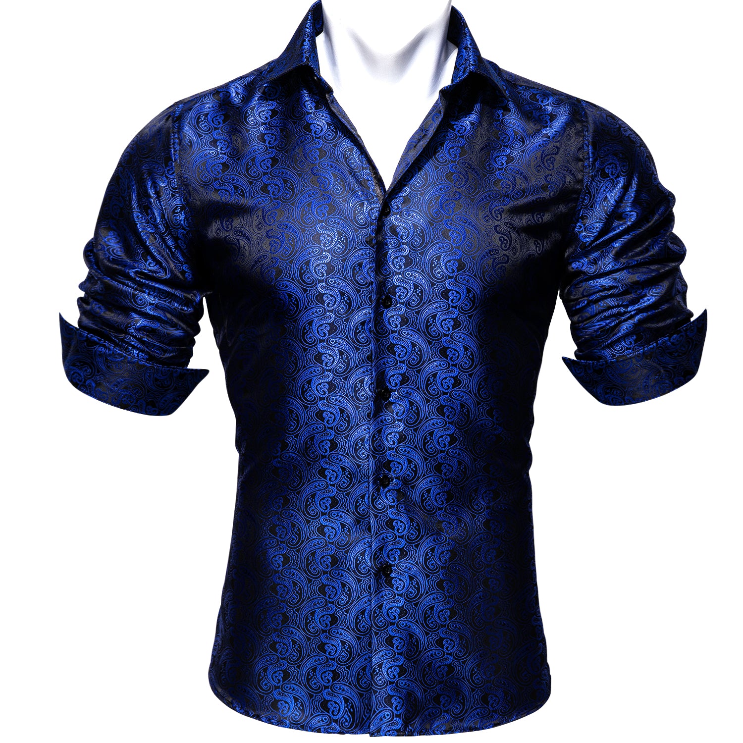Barry.wang Ink Blue Paisley Silk Shirt