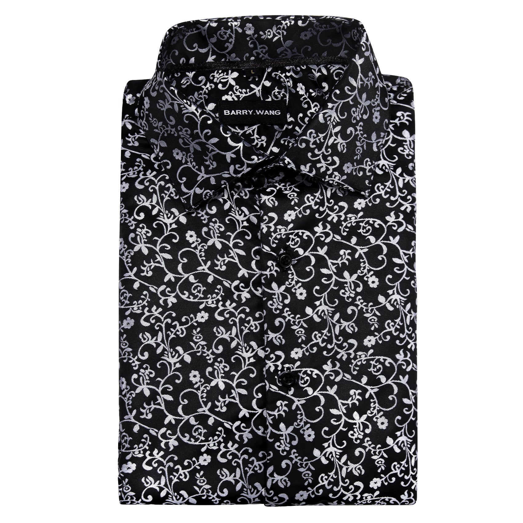 Barry.wang Button Down Shirt Black White Floral Silk Long Sleeve Shirt