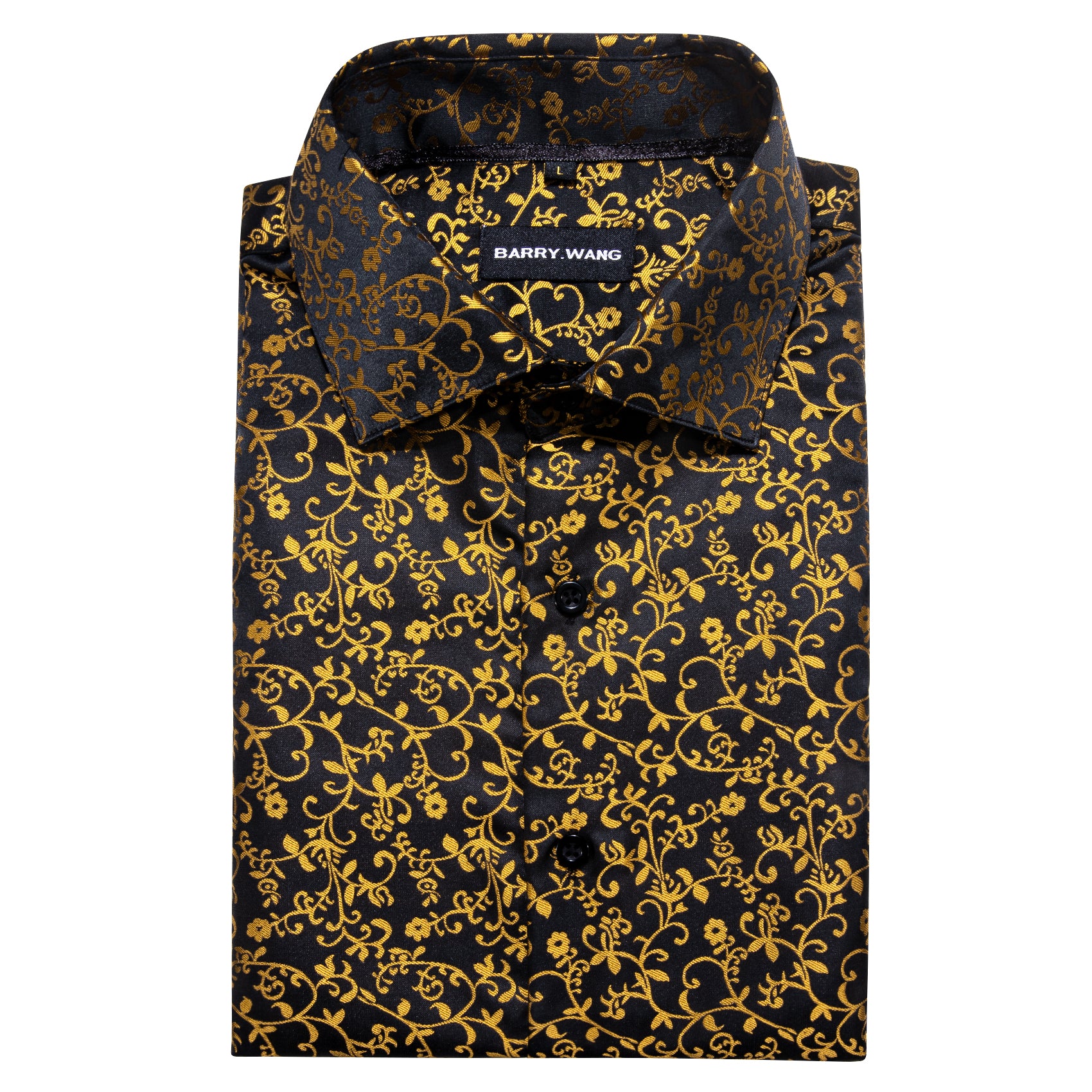 Barry.wang Black Gold Floral Silk Shirt
