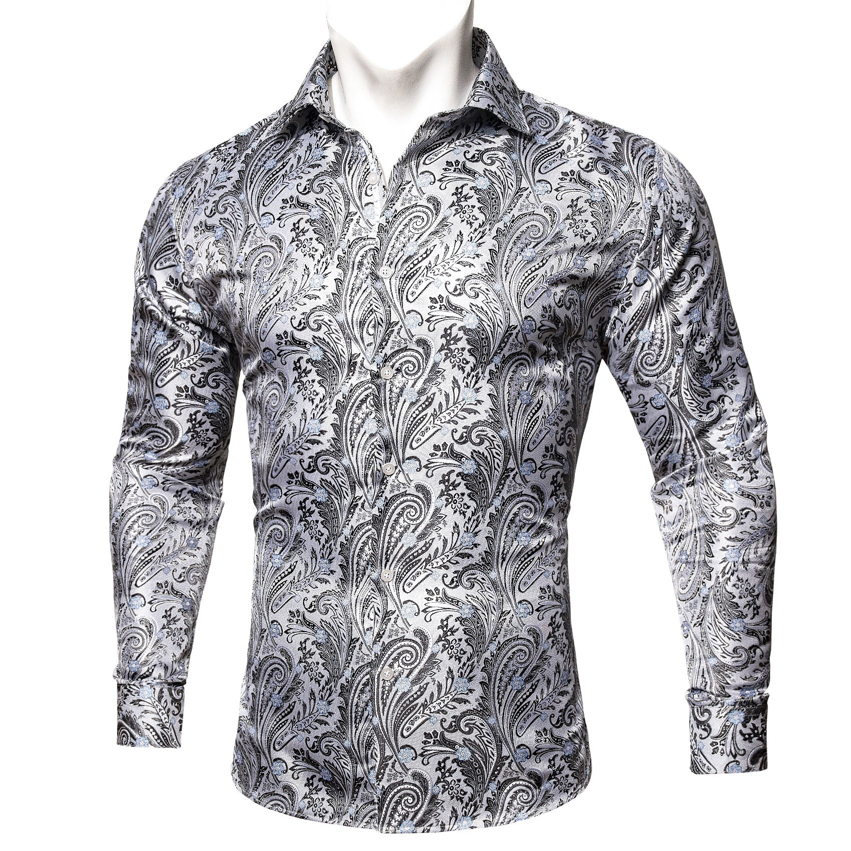 Barry.wang Silver Paisley Silk Shirt