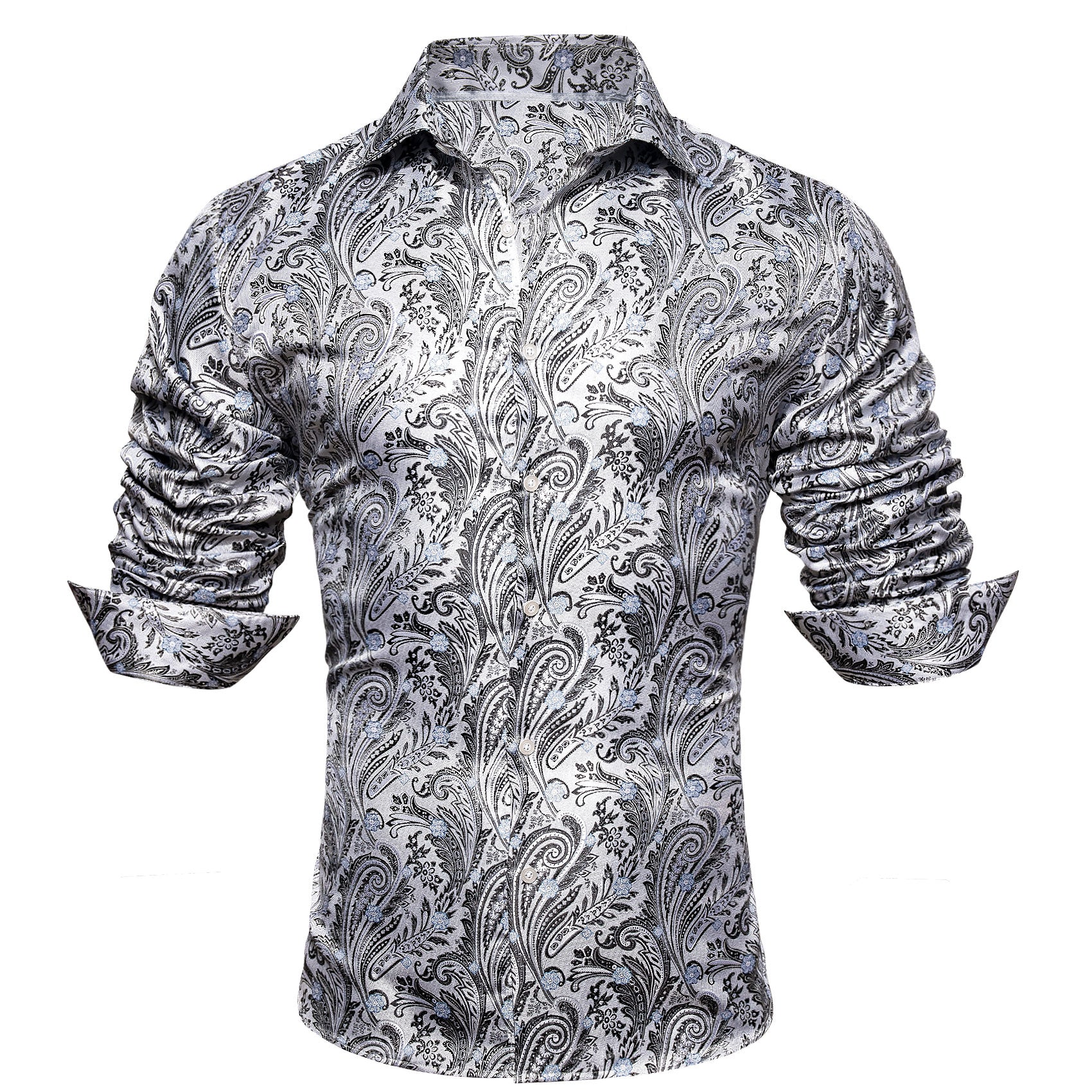 Barry.wang Silver Paisley Silk Shirt
