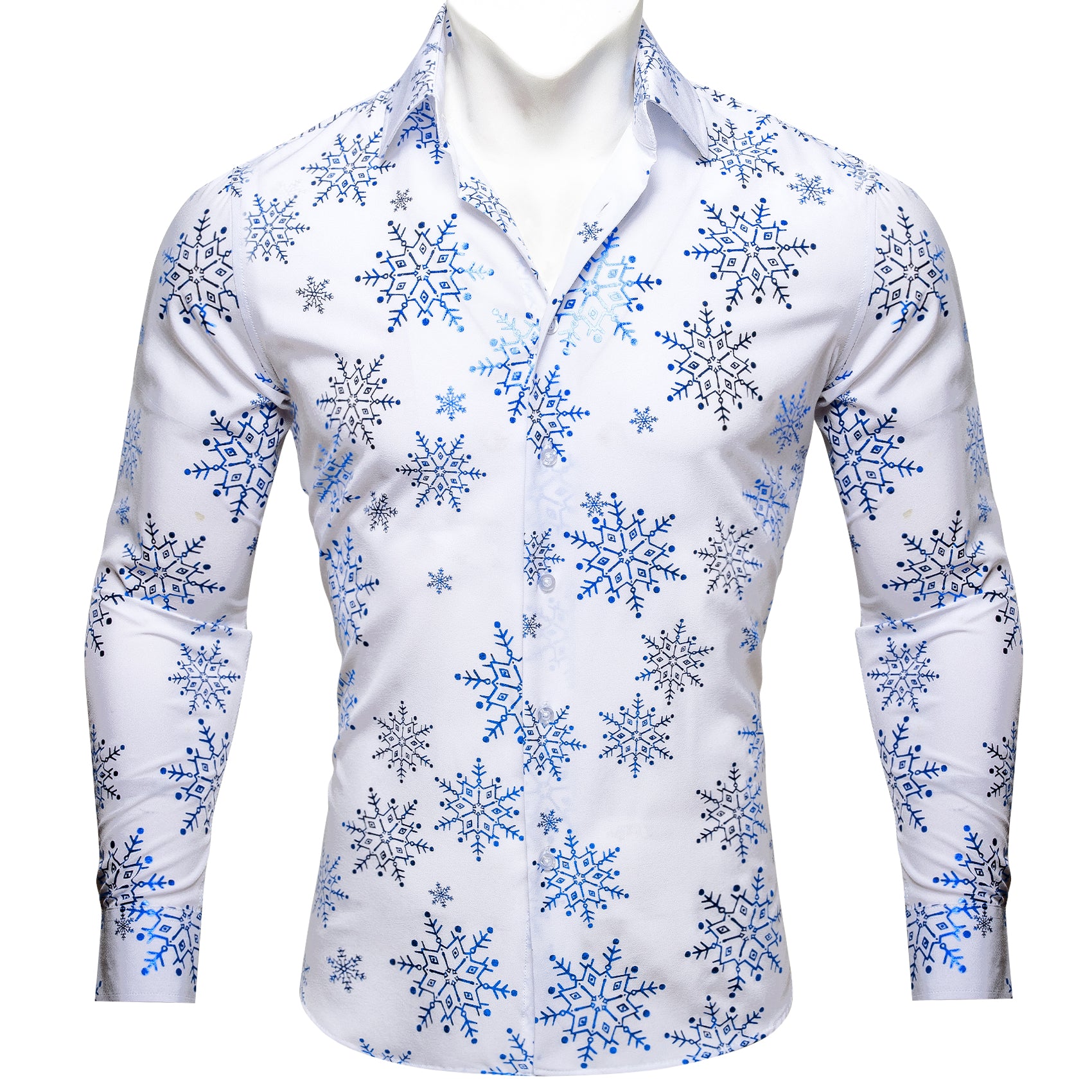 Barry.wang Christmas White Blue Snowflake Floral Silk Shirt