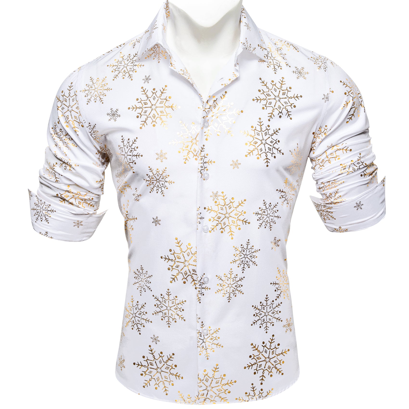 Barry.wang Christmas White Gold Snowflake Floral Silk Shirt