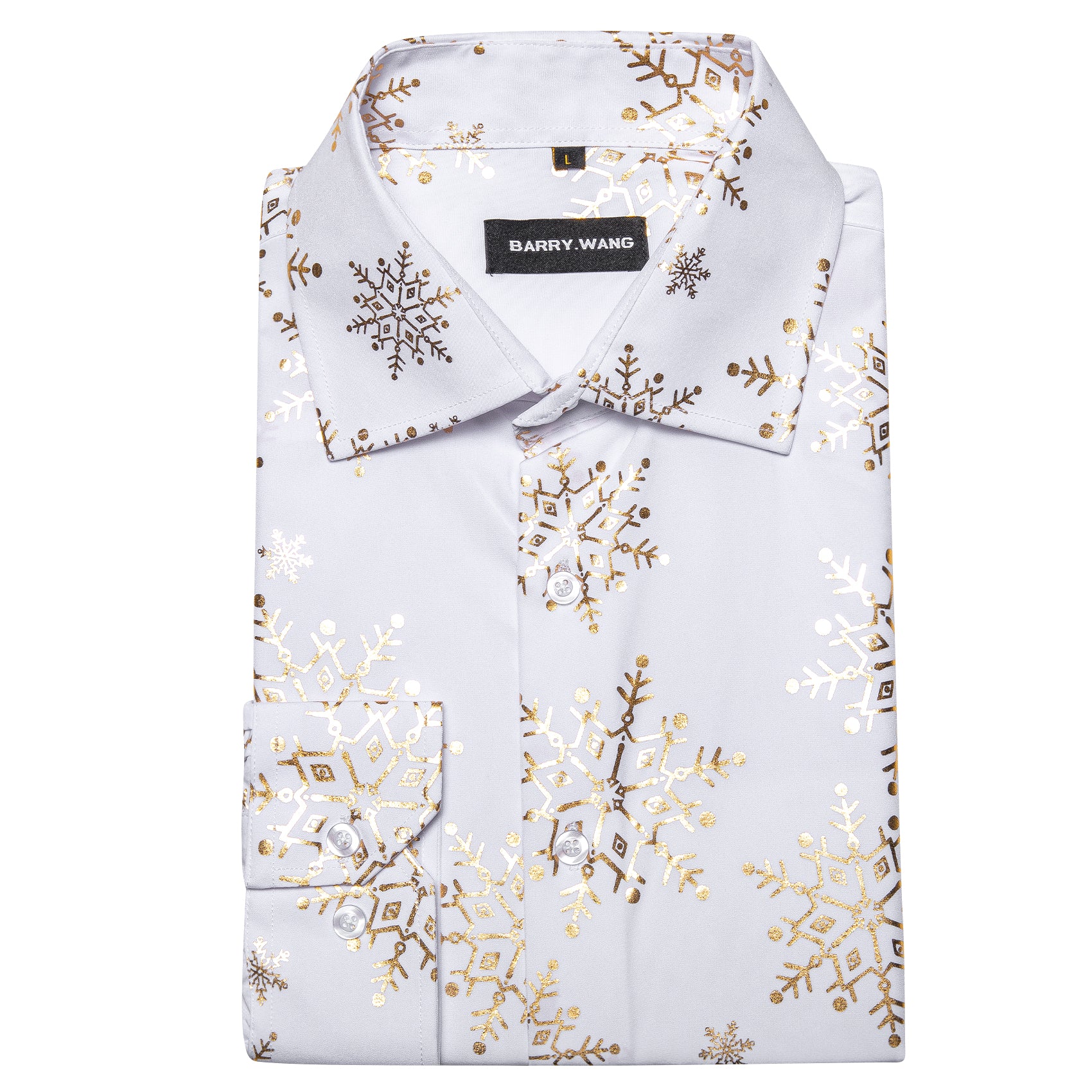 Barry.wang Christmas White Gold Snowflake Floral Silk Shirt