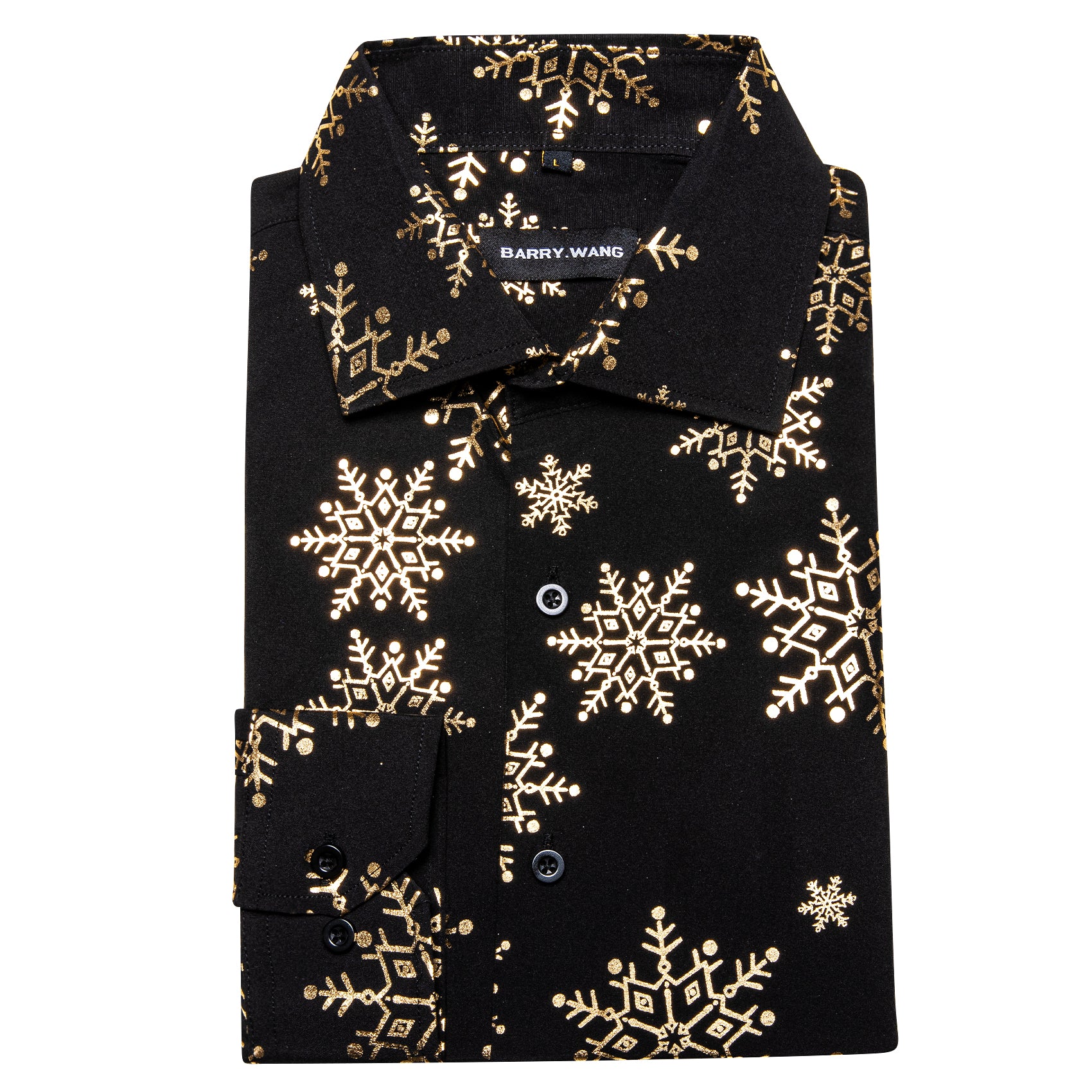 Barry.wang Christmas Black Gold Snowflake Floral Silk Shirt