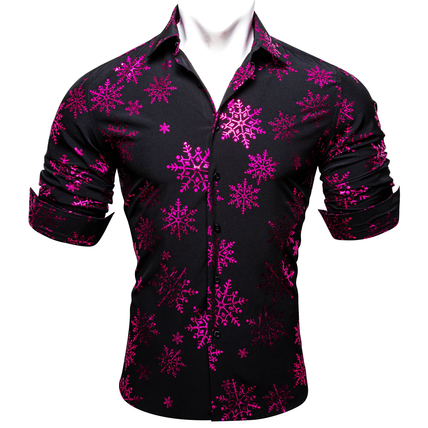 Barry.wang Christmas Black Rose Red Snowflake Floral Silk Shirt