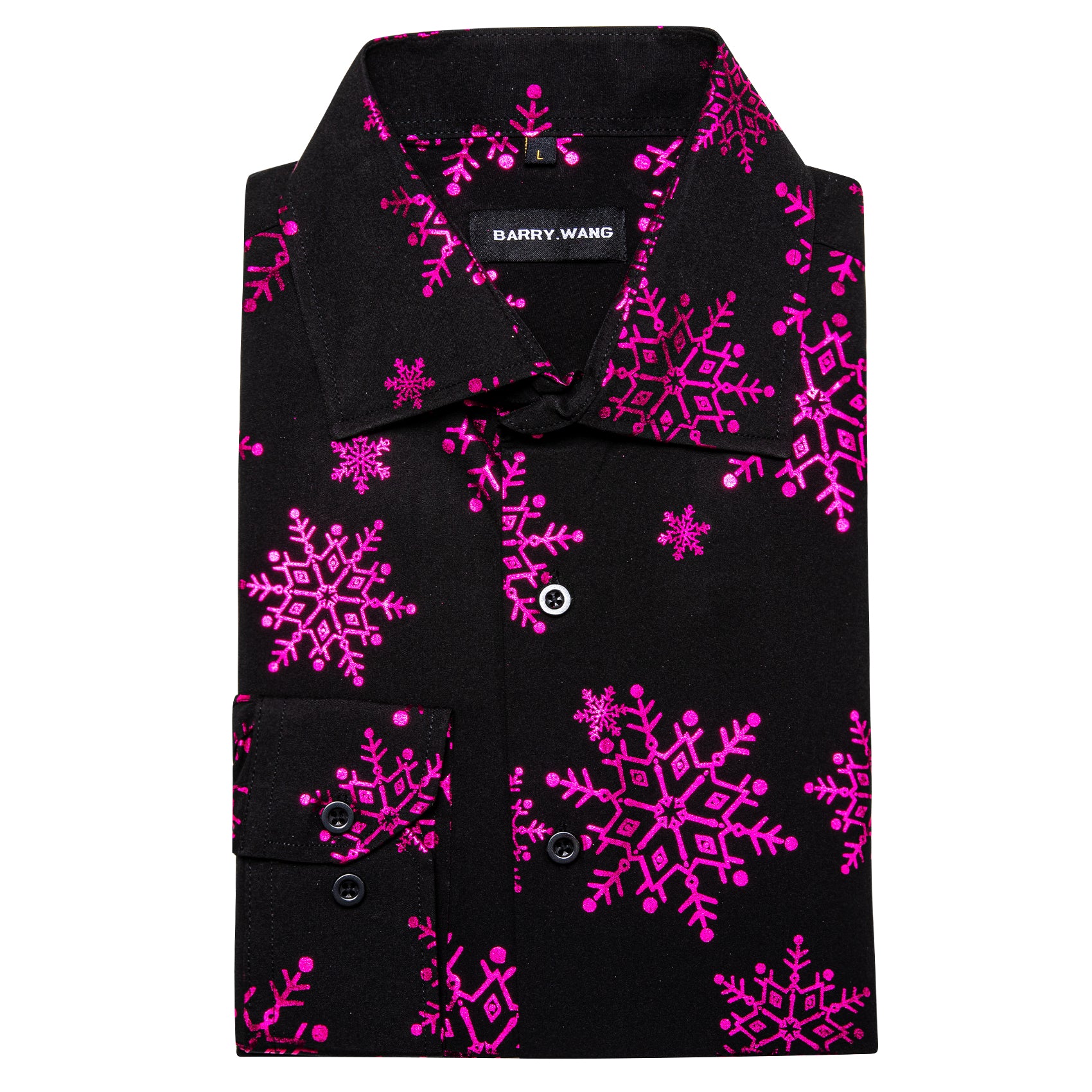 Barry.wang Christmas Black Rose Red Snowflake Floral Silk Shirt