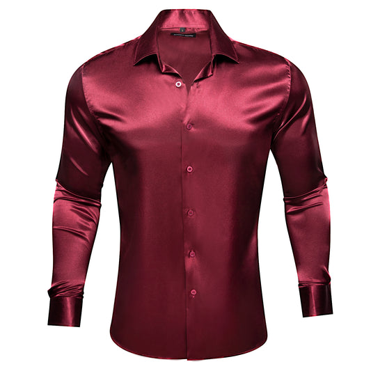 red long sleeve collared shirt