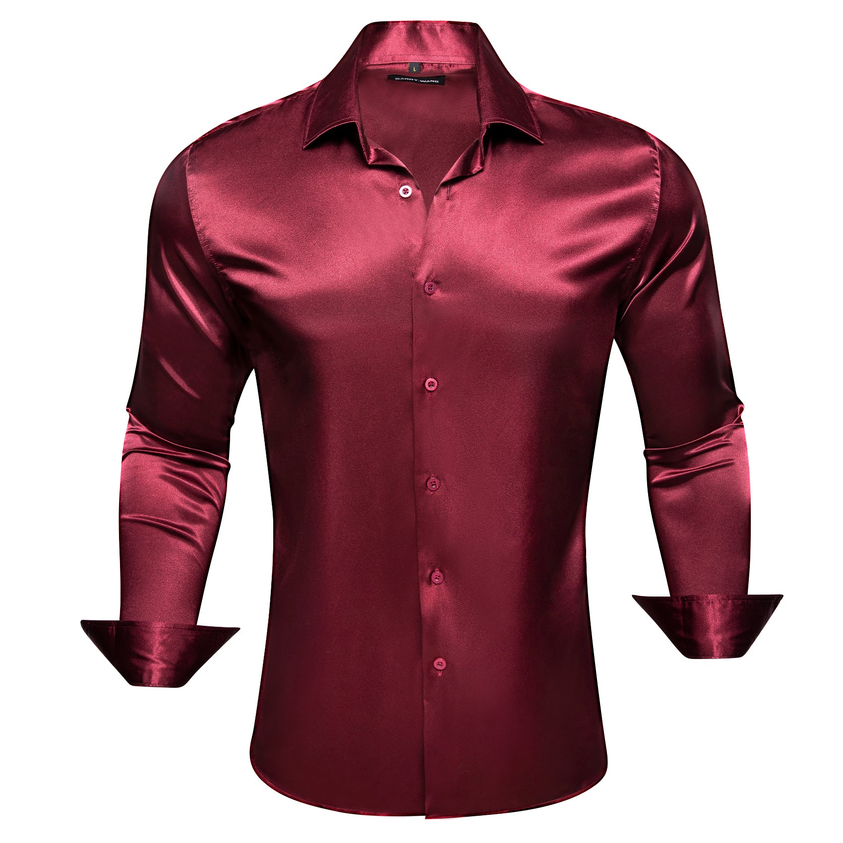 Barry.wang Long Sleeve Shirt Maroon Red Solid Silk Men's Shirt
