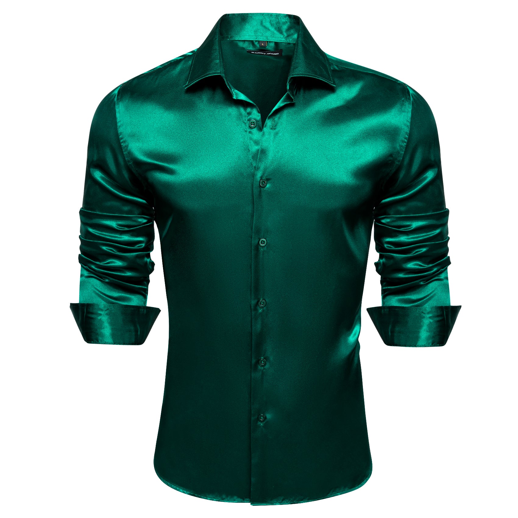 Barry.wang Hot Dark Green Solid Silk Shirt