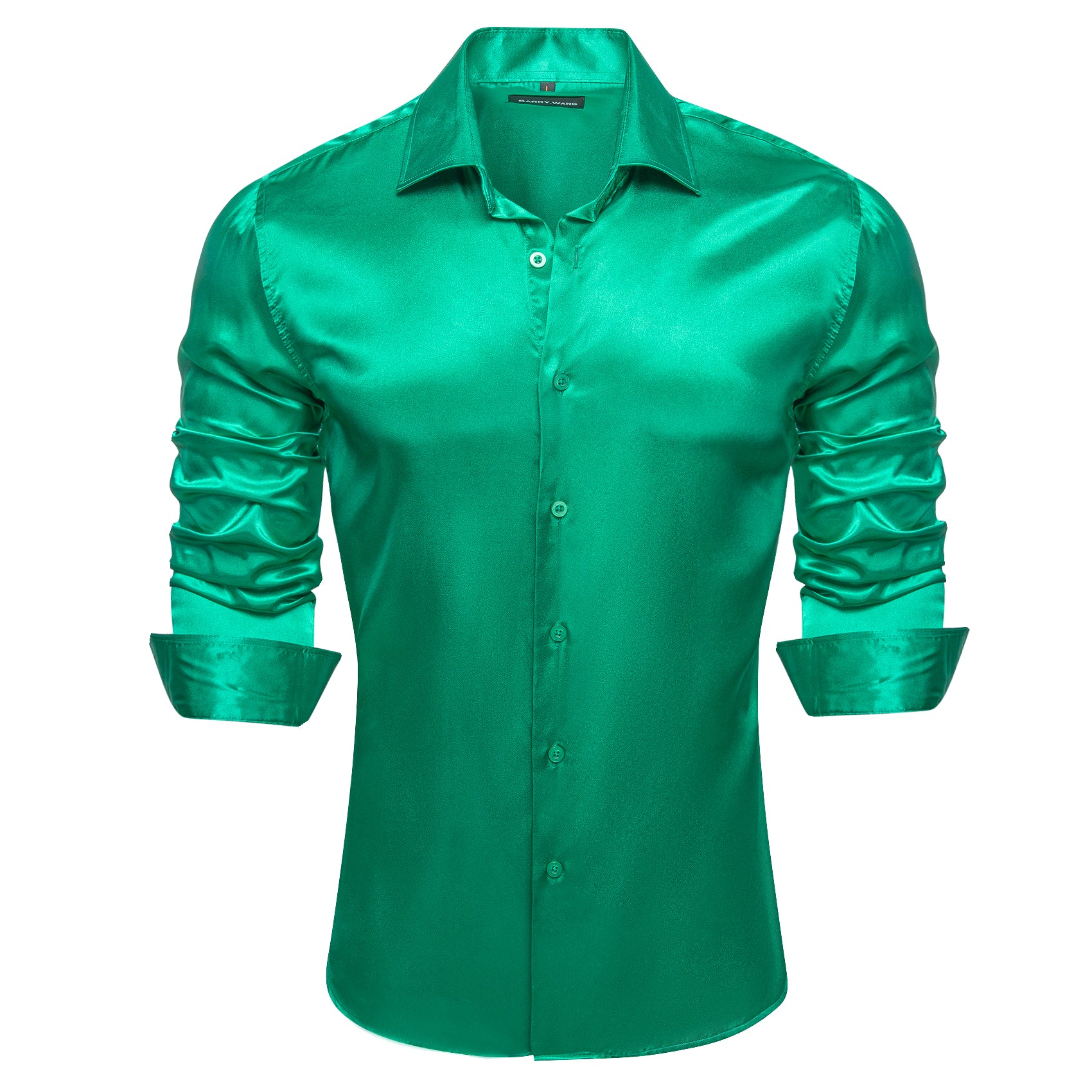 Barry.wang Fresh Green Solid Silk Shirt