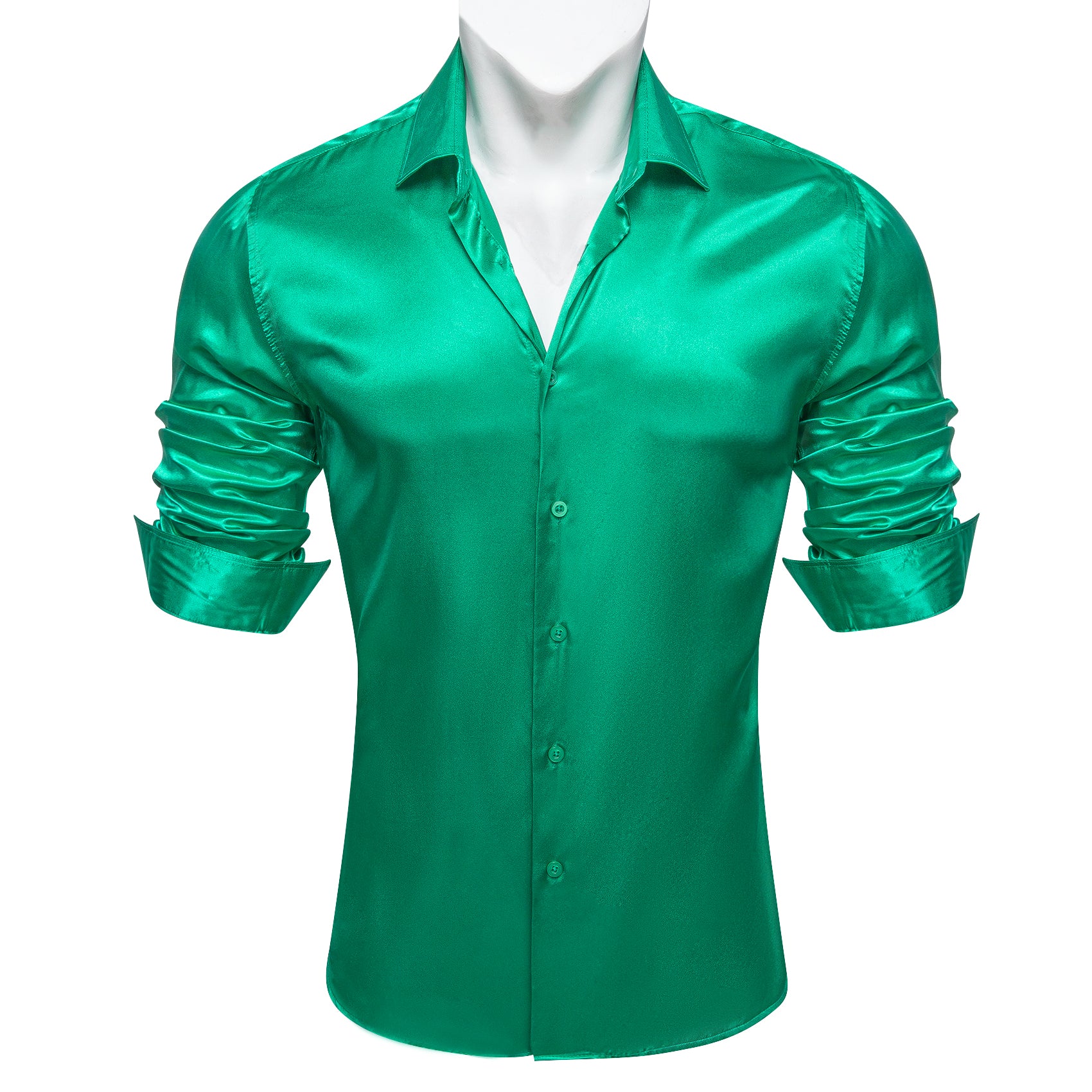 Barry.wang Fresh Green Solid Silk Shirt