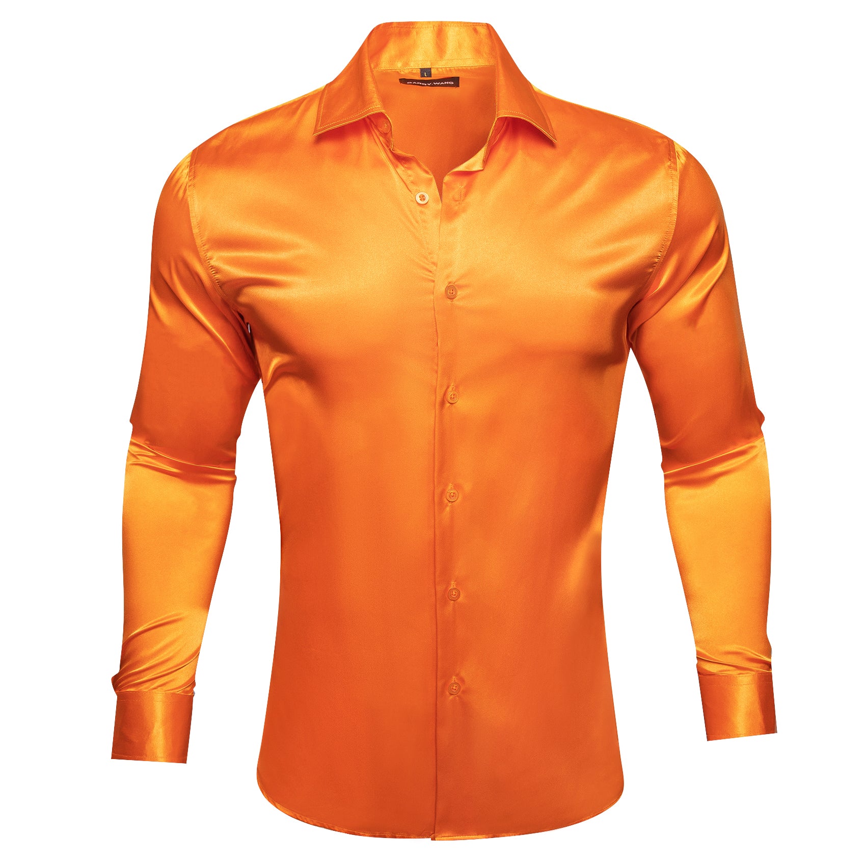 Barry. Wang Orange Formal Shirt for Men Satin Solid Wedding Dress Long Sleeve Shirt, 2XL