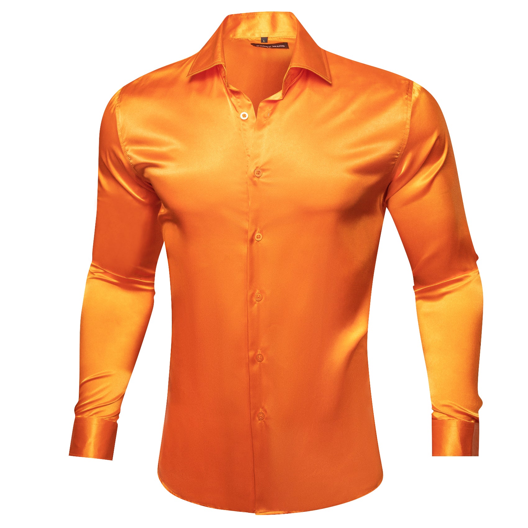 Barry.wang Fashionable Orange Solid Silk Shirt