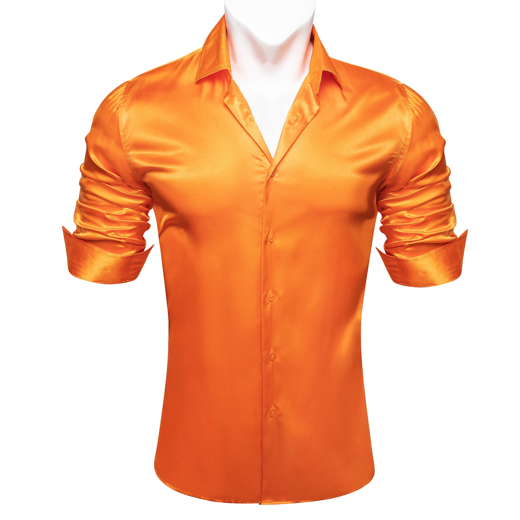 Barry.wang Button Down Shirt Men's Fashionable Orange Solid Silk Shirt