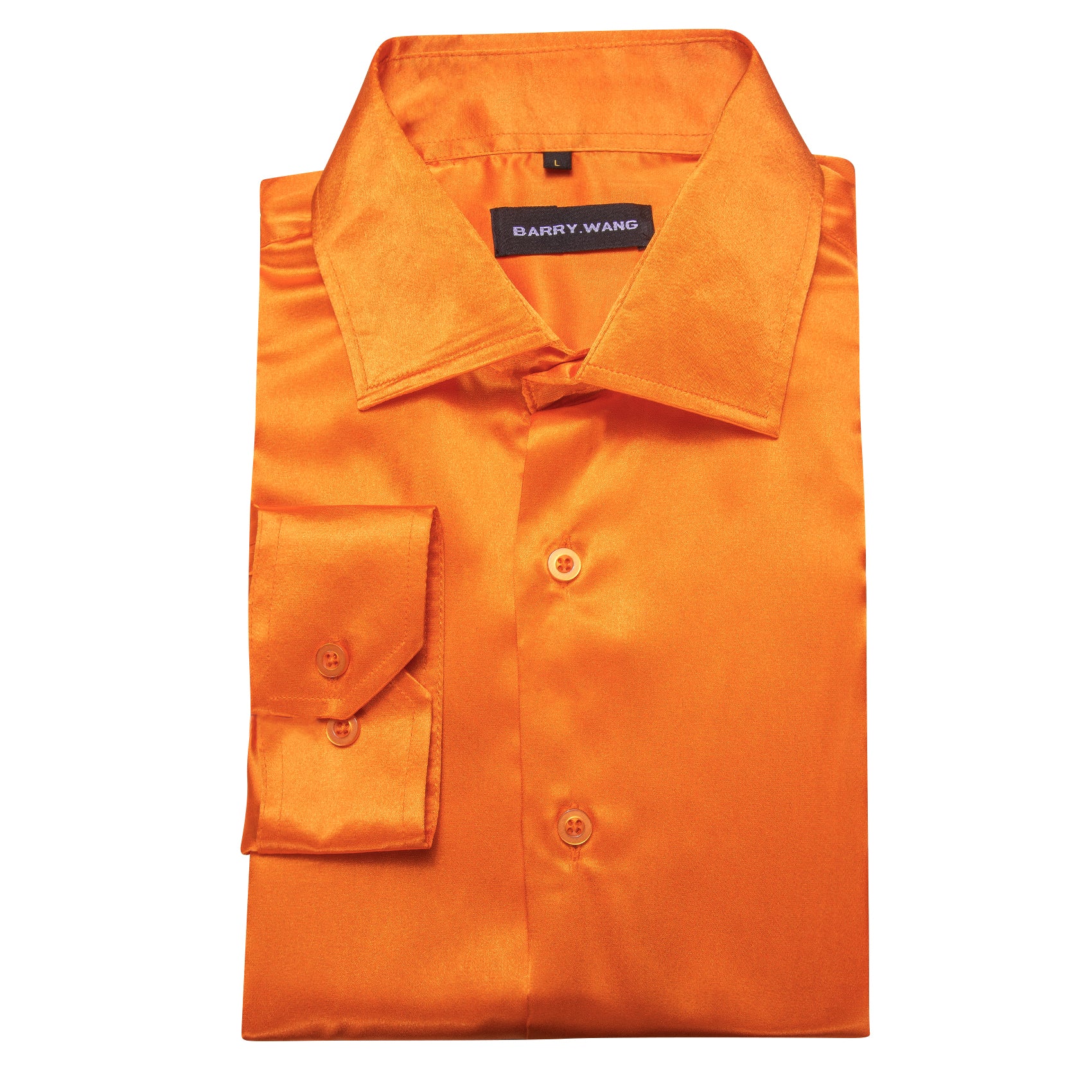 Barry.wang Button Down Shirt Men's Fashionable Orange Solid Silk Shirt