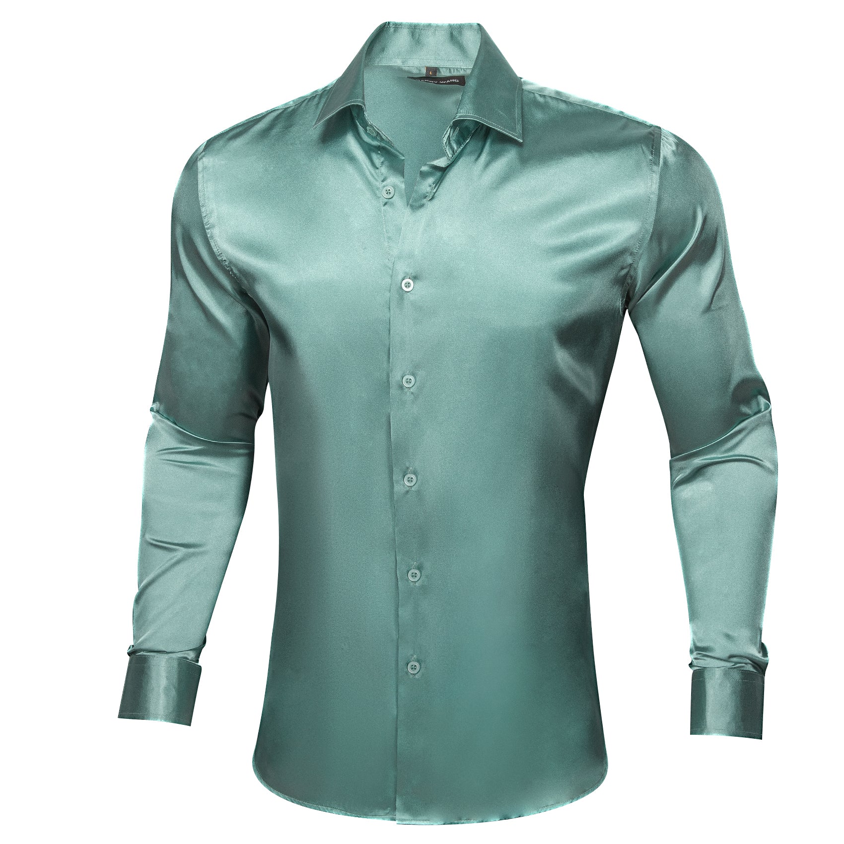 Barry.wang Teal Blue Solid Silk Shirt