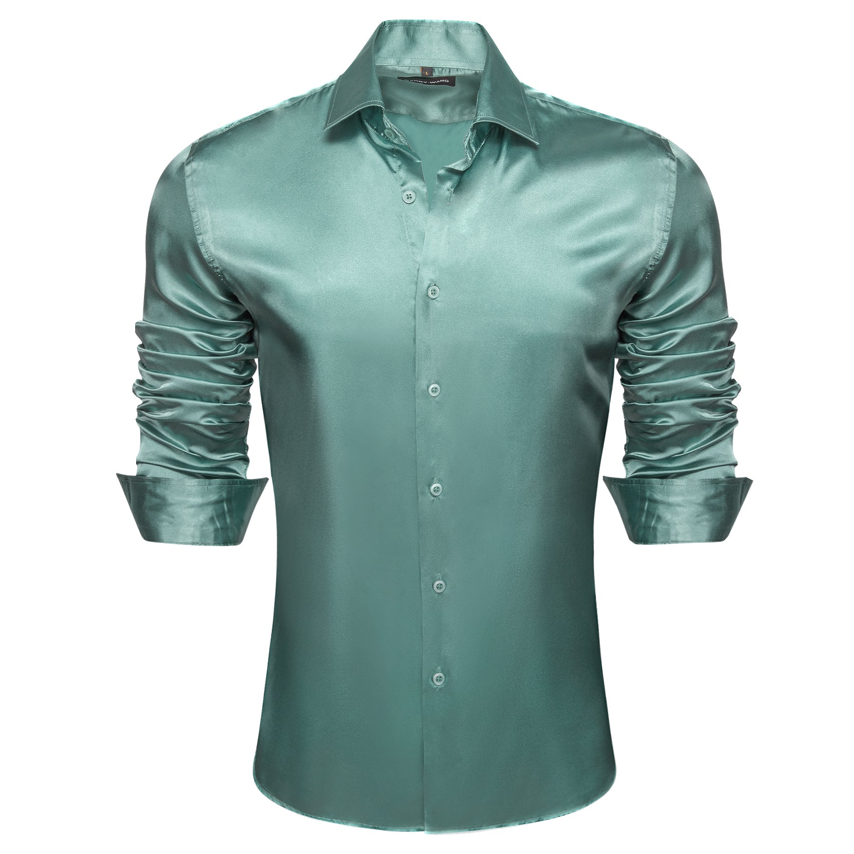Barry.wang Teal Blue Solid Silk Shirt
