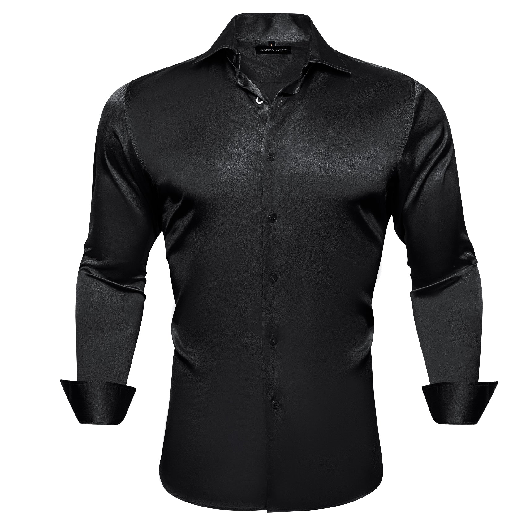 Barry.wang Luxury Black Solid Silk Shirt