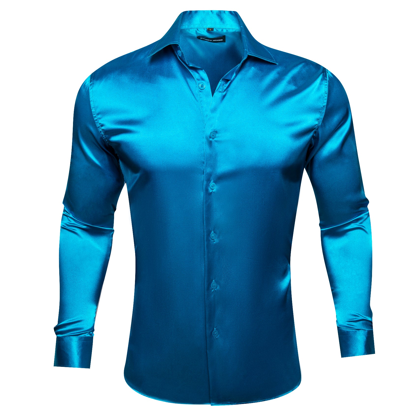 Steel Blue Satin Solid Silk Men's Shirt