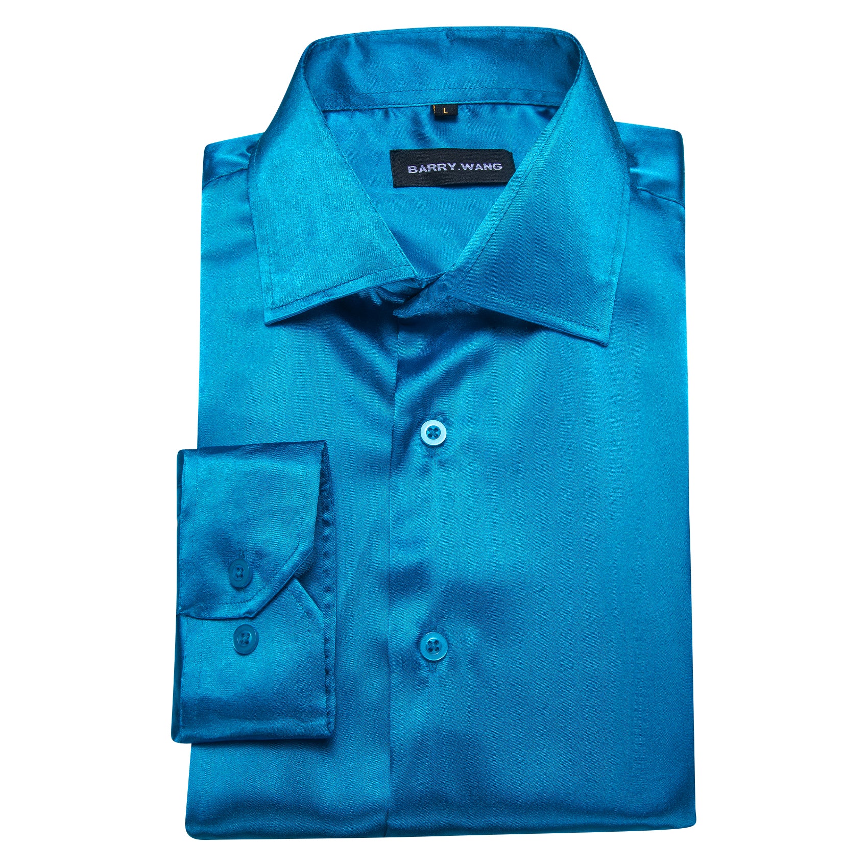 Barry.wang Button Down Shirt Steel Blue Satin Solid Silk Men's Shirt