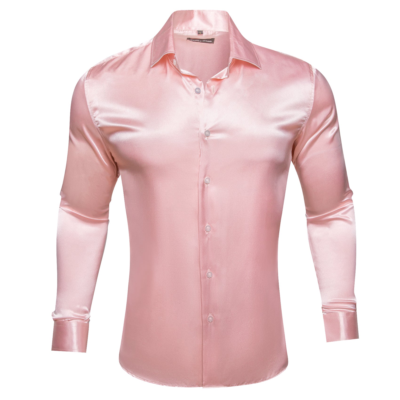 Barry.wang Fashion Pink Solid Silk Shirt