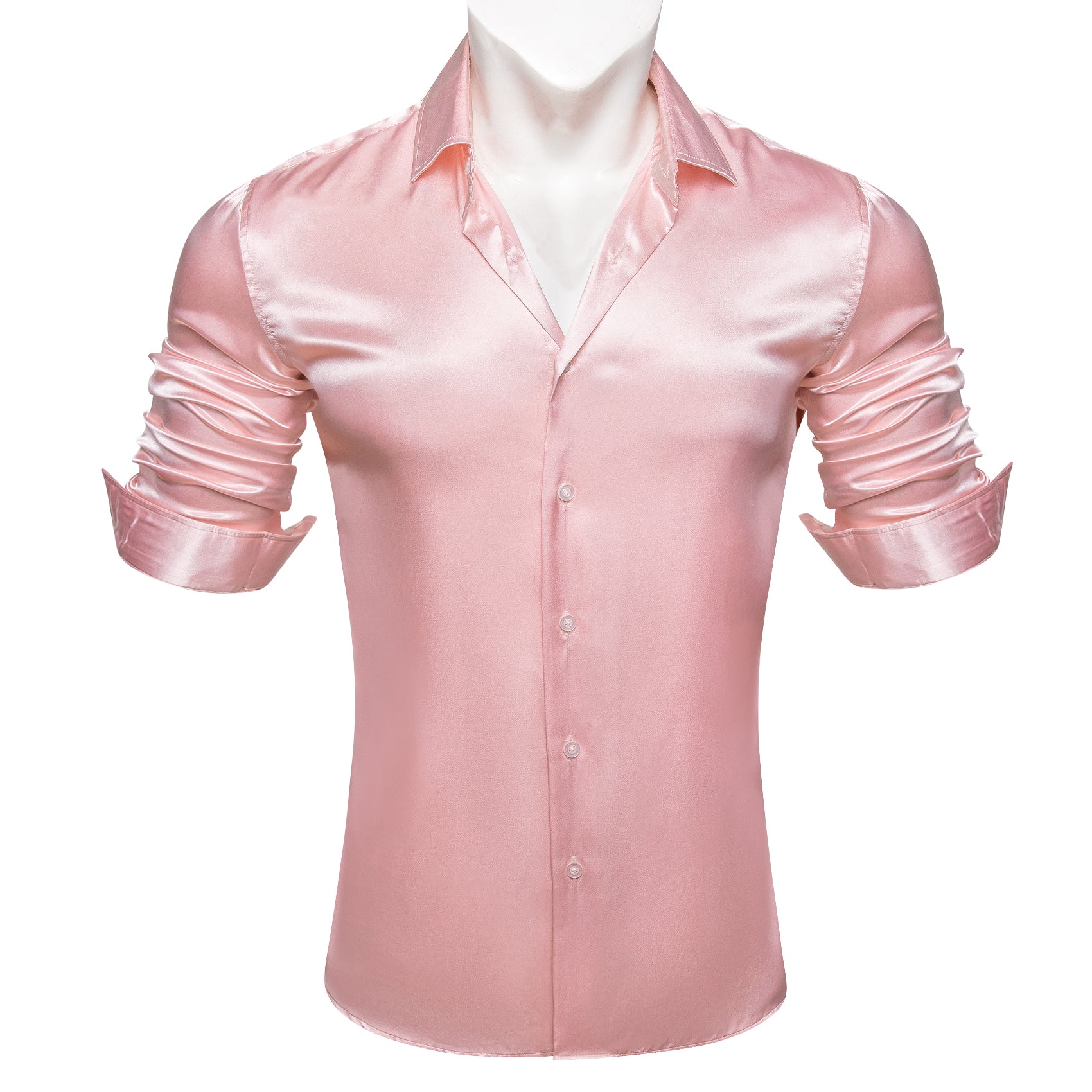 Barry.wang Fashion Pink Solid Silk Shirt