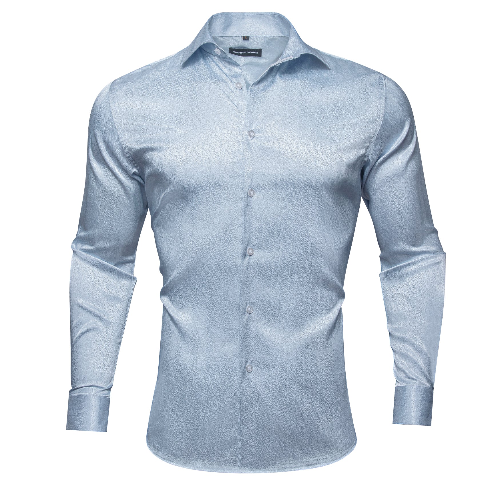 Light Blue Solid Silk Men's Long Sleeve Shirt