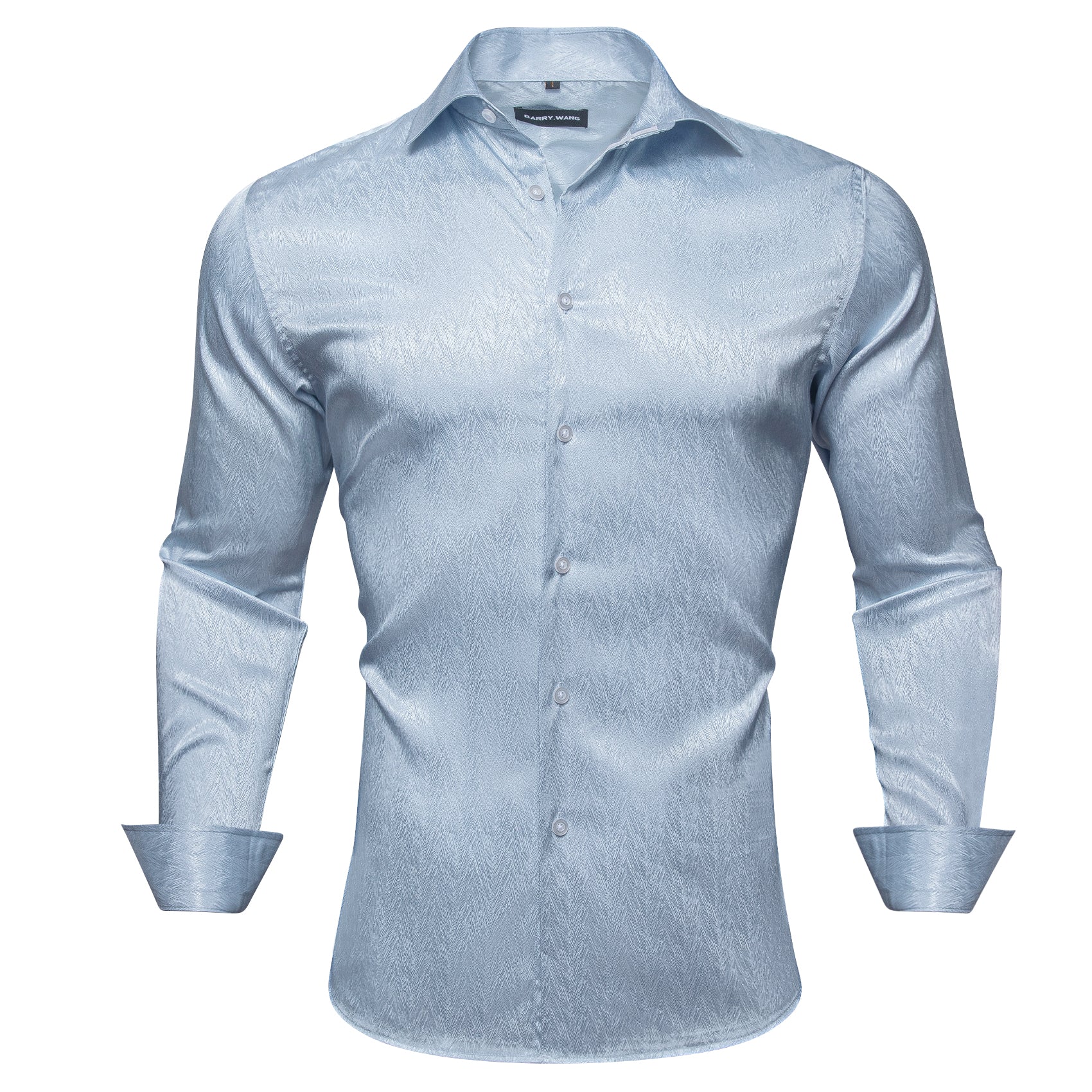 Barry.wang Light Blue Solid Silk Shirt