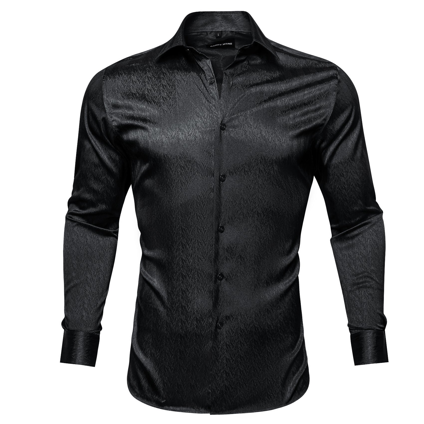 Barry.wang Classy Black Solid Silk Shirt