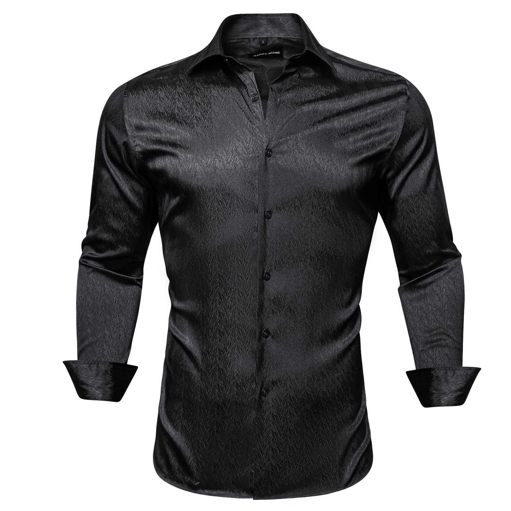 Barry.wang Button Down Shirt Classy Silk Black Solid Long Sleeve Shirt