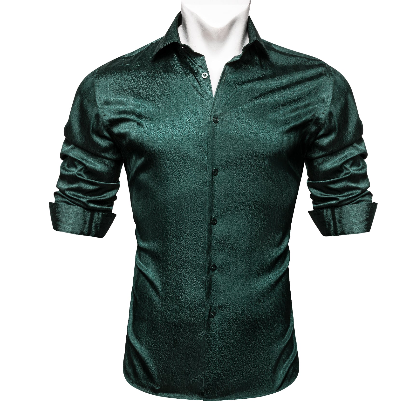 Barry.Wang Button Down Shirt Classy Green Solid Silk Men's Long Sleeve Shirt Business
