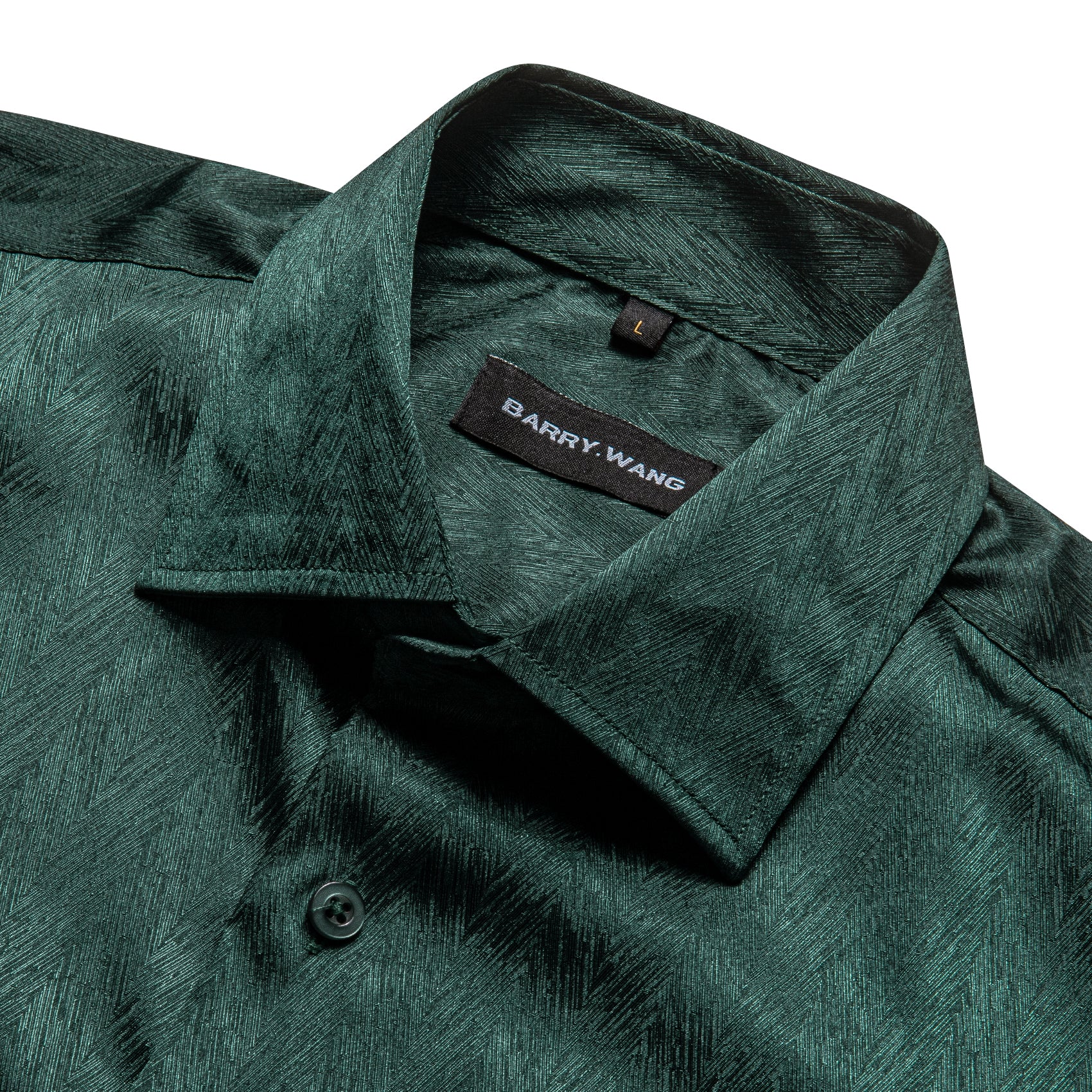 Barry.Wang Button Down Shirt Classy Green Solid Silk Men's Long Sleeve Shirt Business