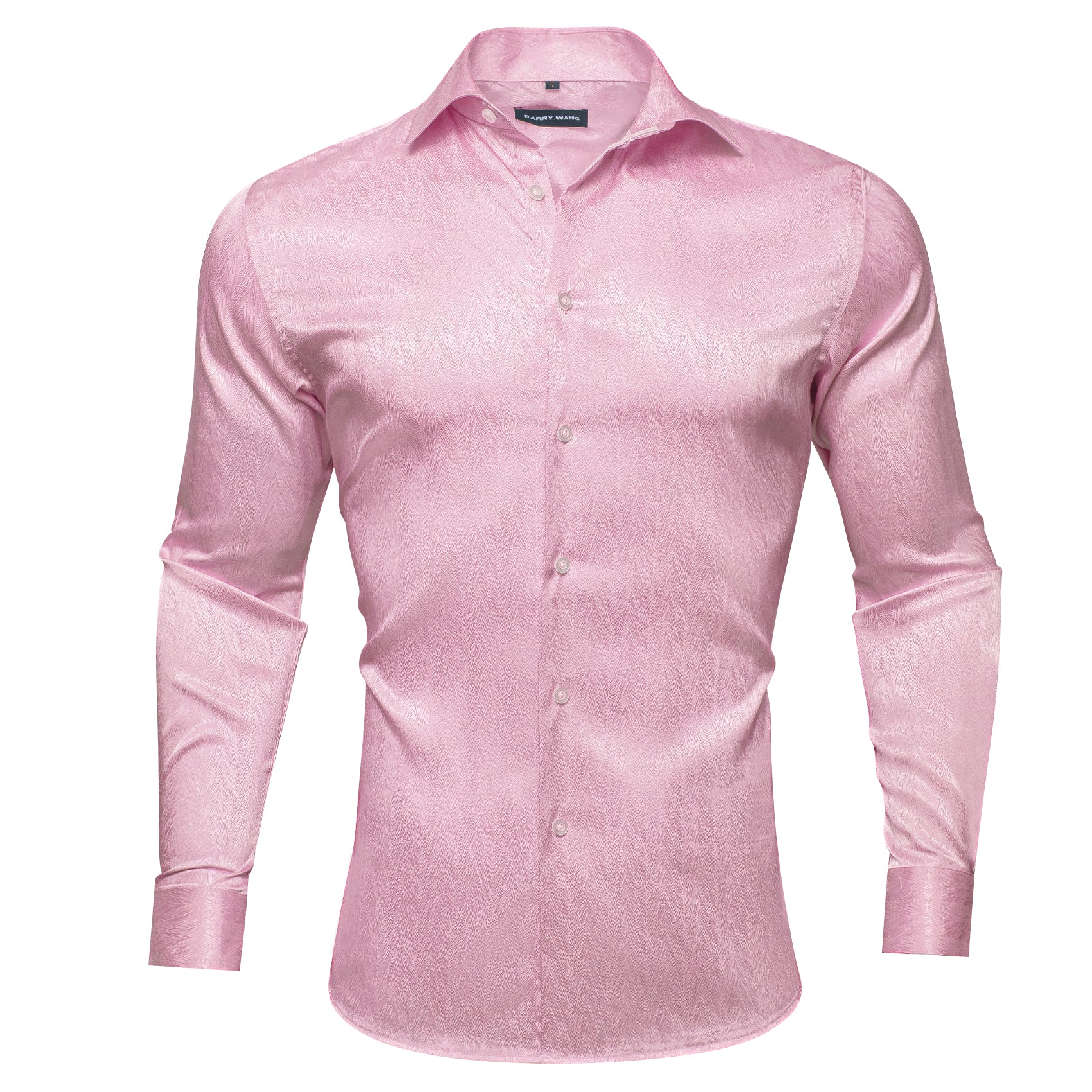Barry.wang Fashion Light Pink Solid Silk Shirt