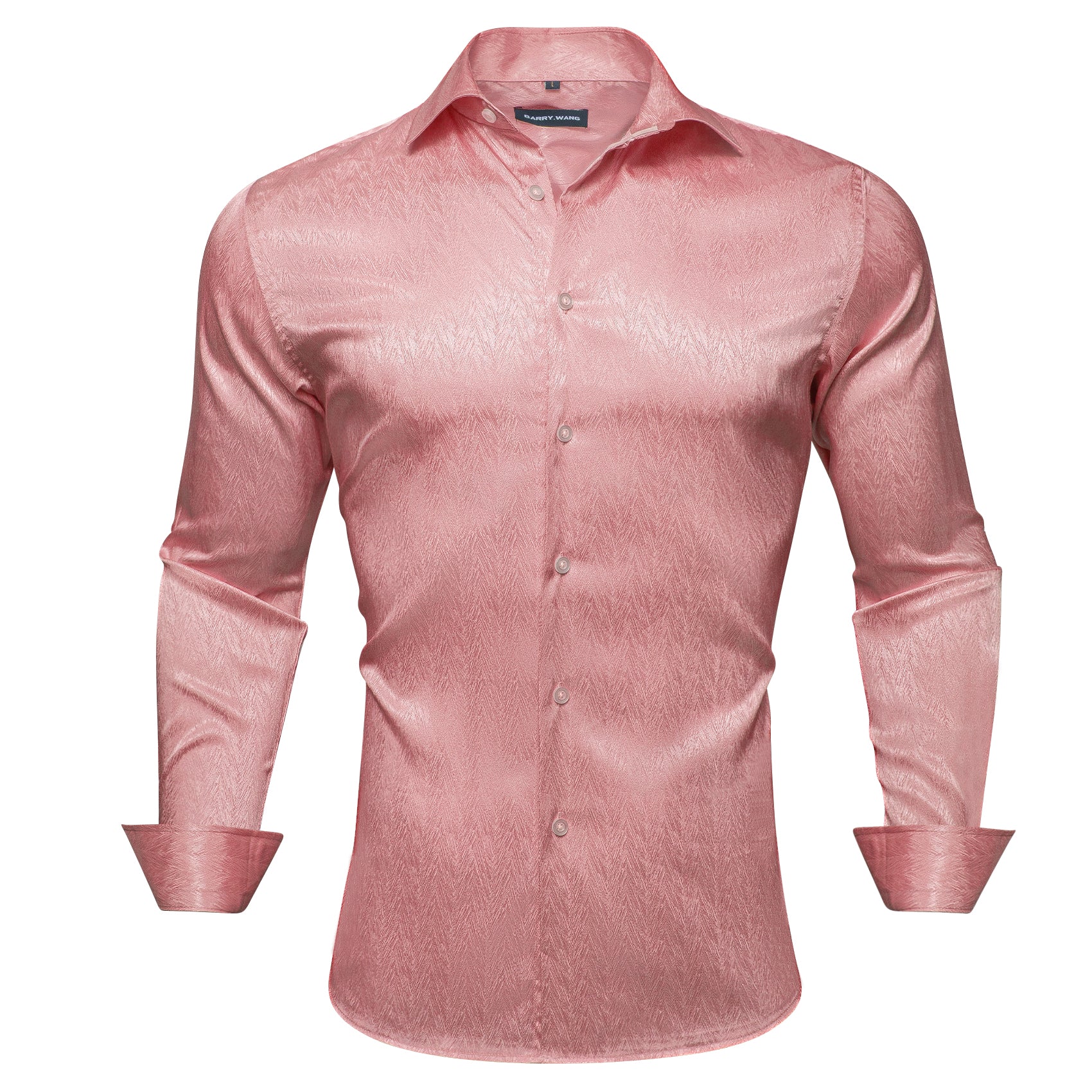 Barry.wang Fashion Rose Pink Solid Silk Shirt