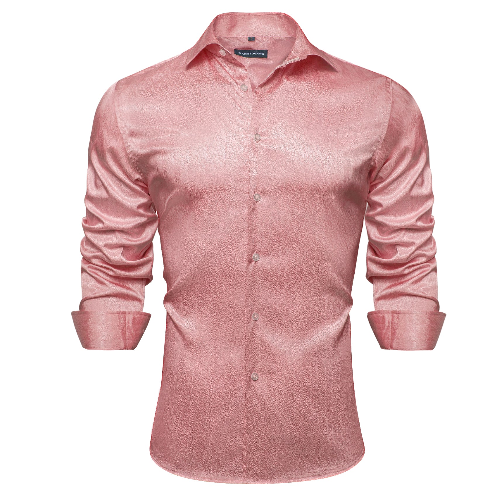 Barry.wang Fashion Rose Pink Solid Silk Shirt