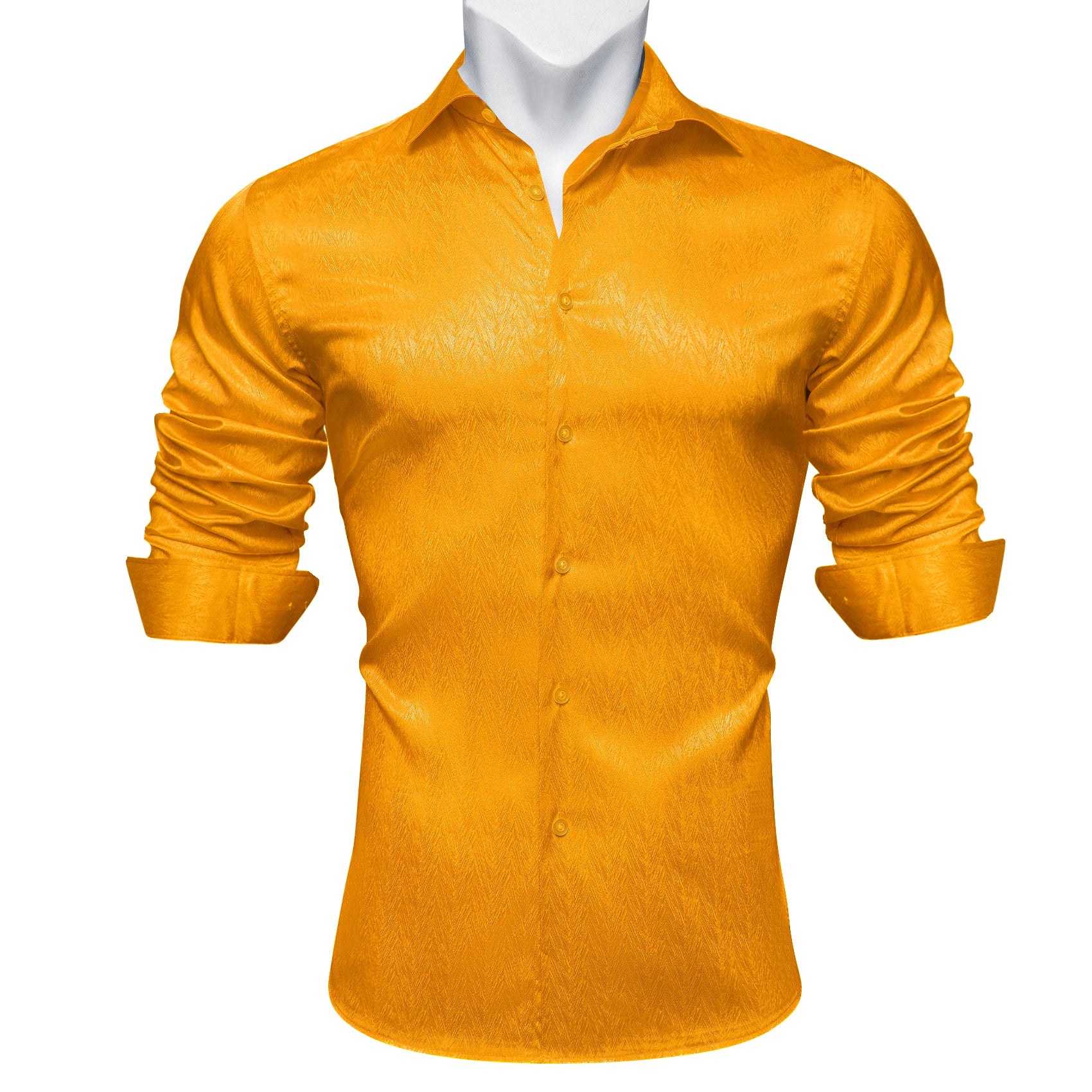 Barry.wang Men's Shirt Fashion Solid Silk Gold Yellow Button Up Shirt