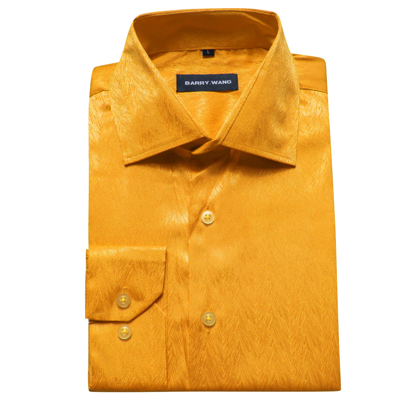 Barry.wang Men's Shirt Fashion Solid Silk Gold Yellow Button Up Shirt