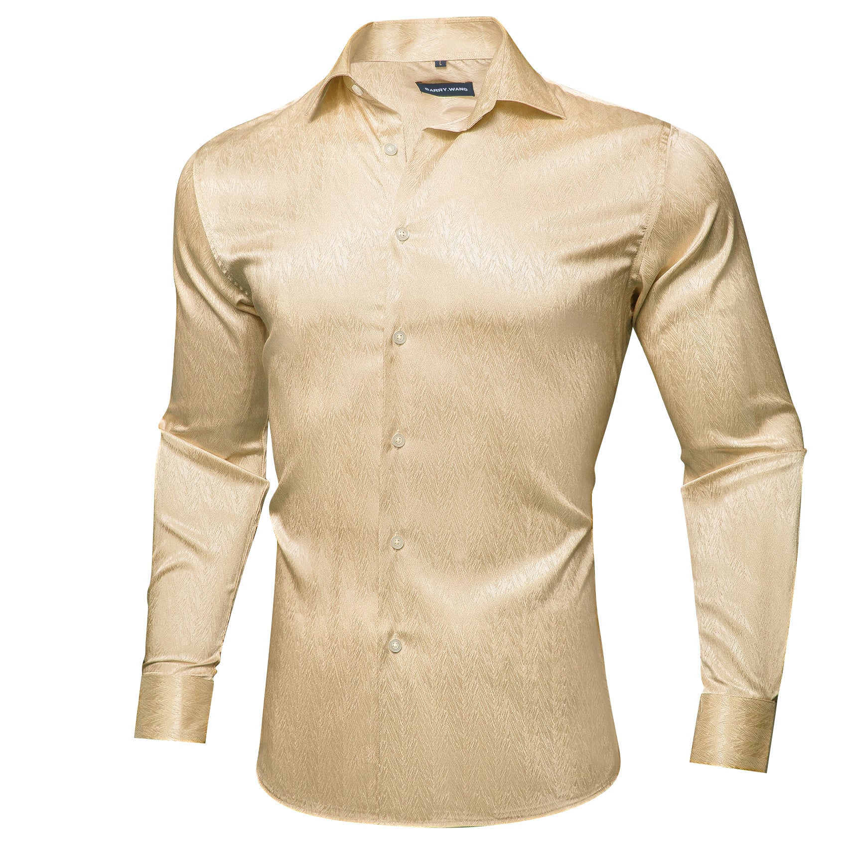 Barry.wang Fashion Champagne Solid Silk Shirt