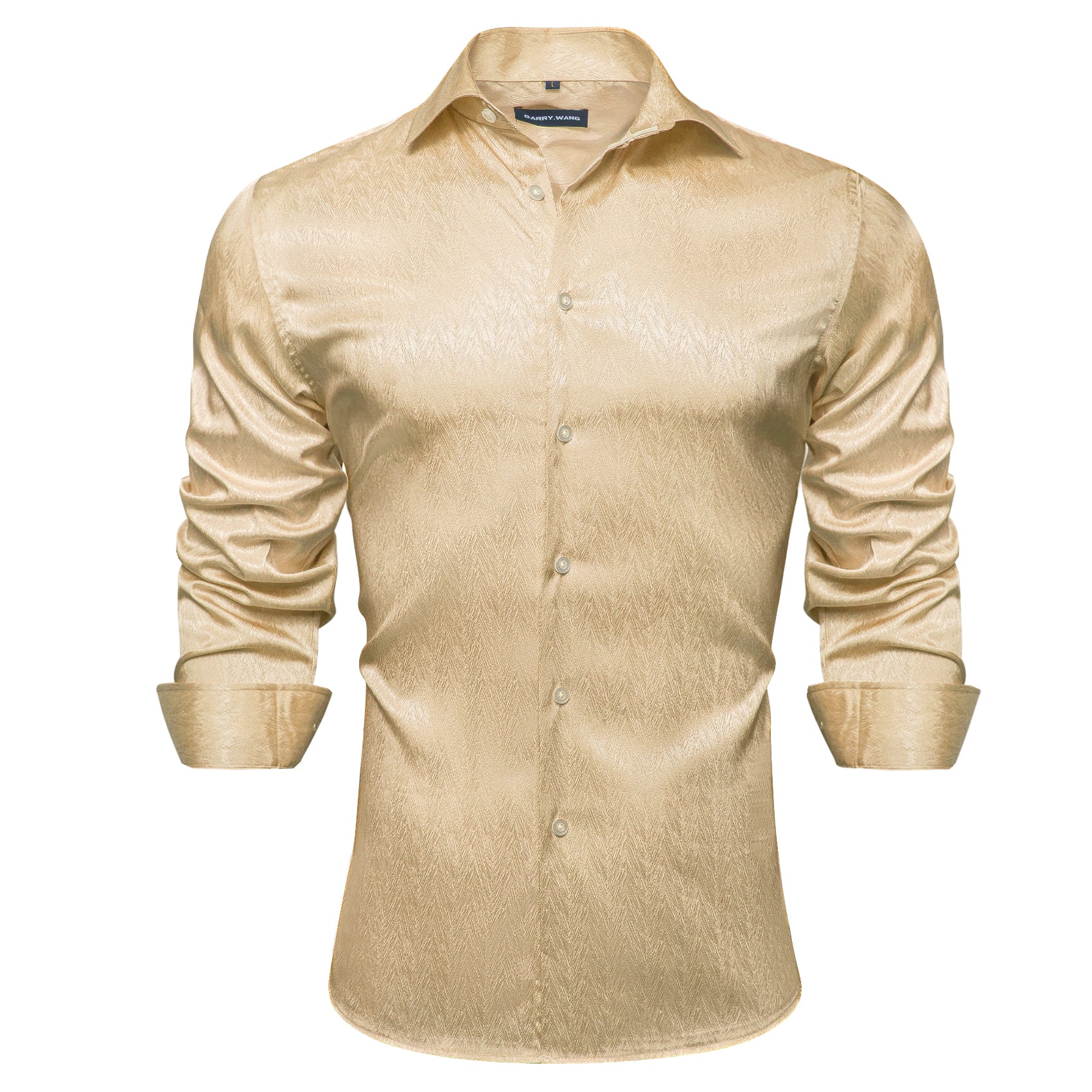 Barry.wang Button Down Shirt Fashion Champagne Solid Silk Men's Shirt