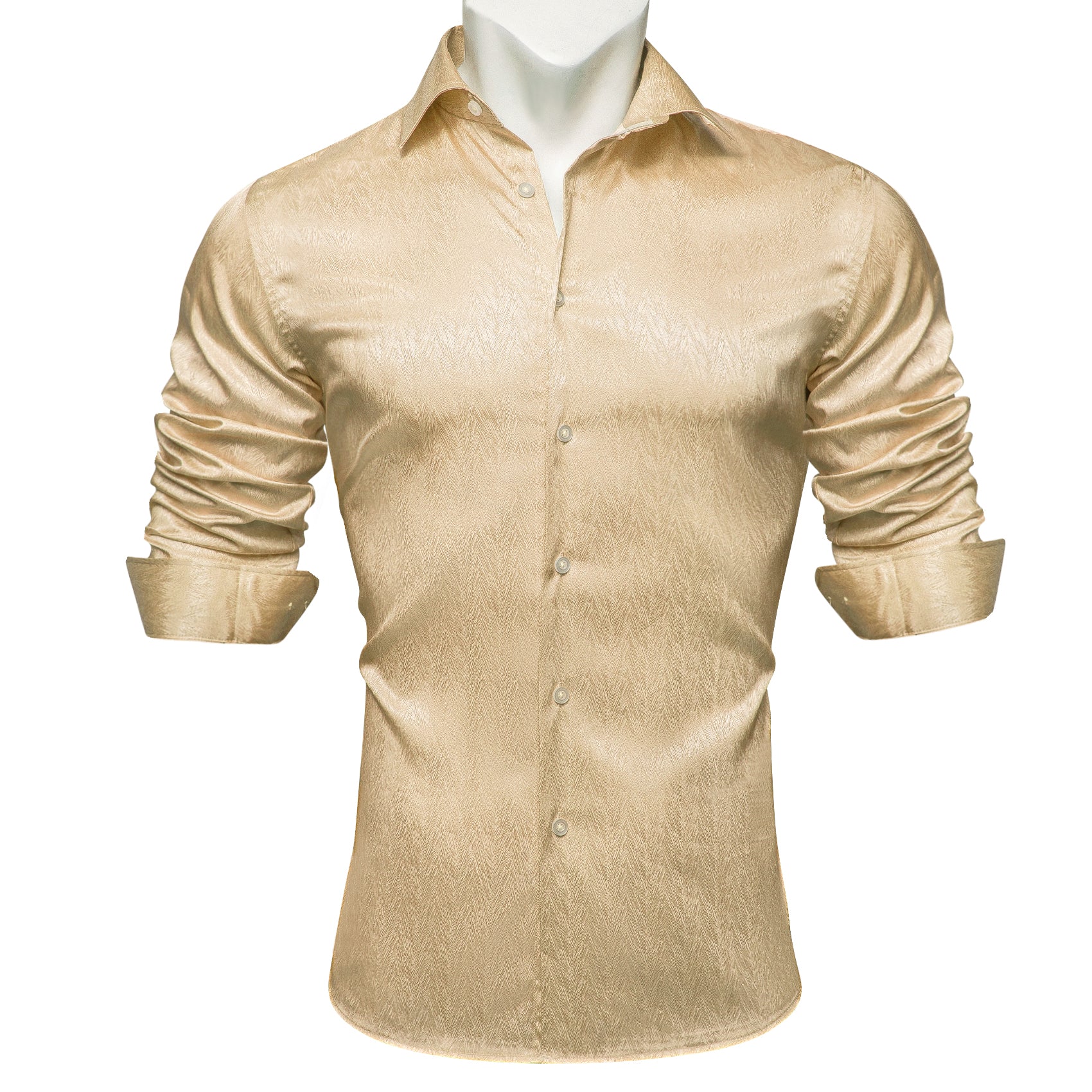 Barry.wang Button Down Shirt Fashion Champagne Solid Silk Men's Shirt