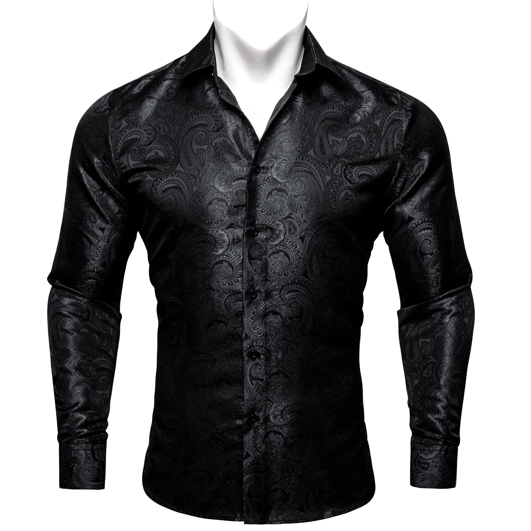 Luxury Barry.wang Black Paisley Silk Men's Shirt