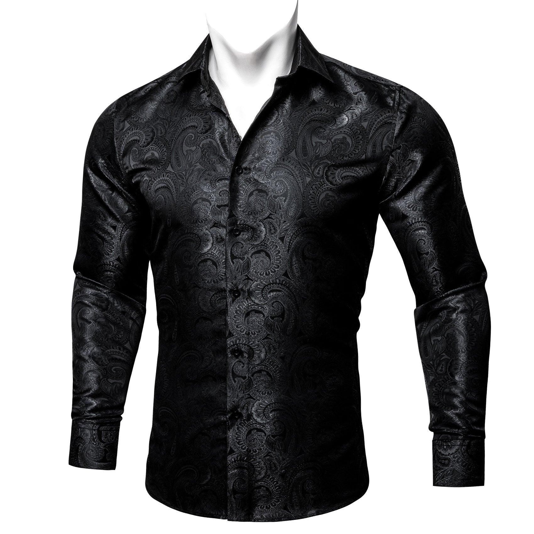 Luxury Barry.wang Black Paisley Silk Men's Shirt