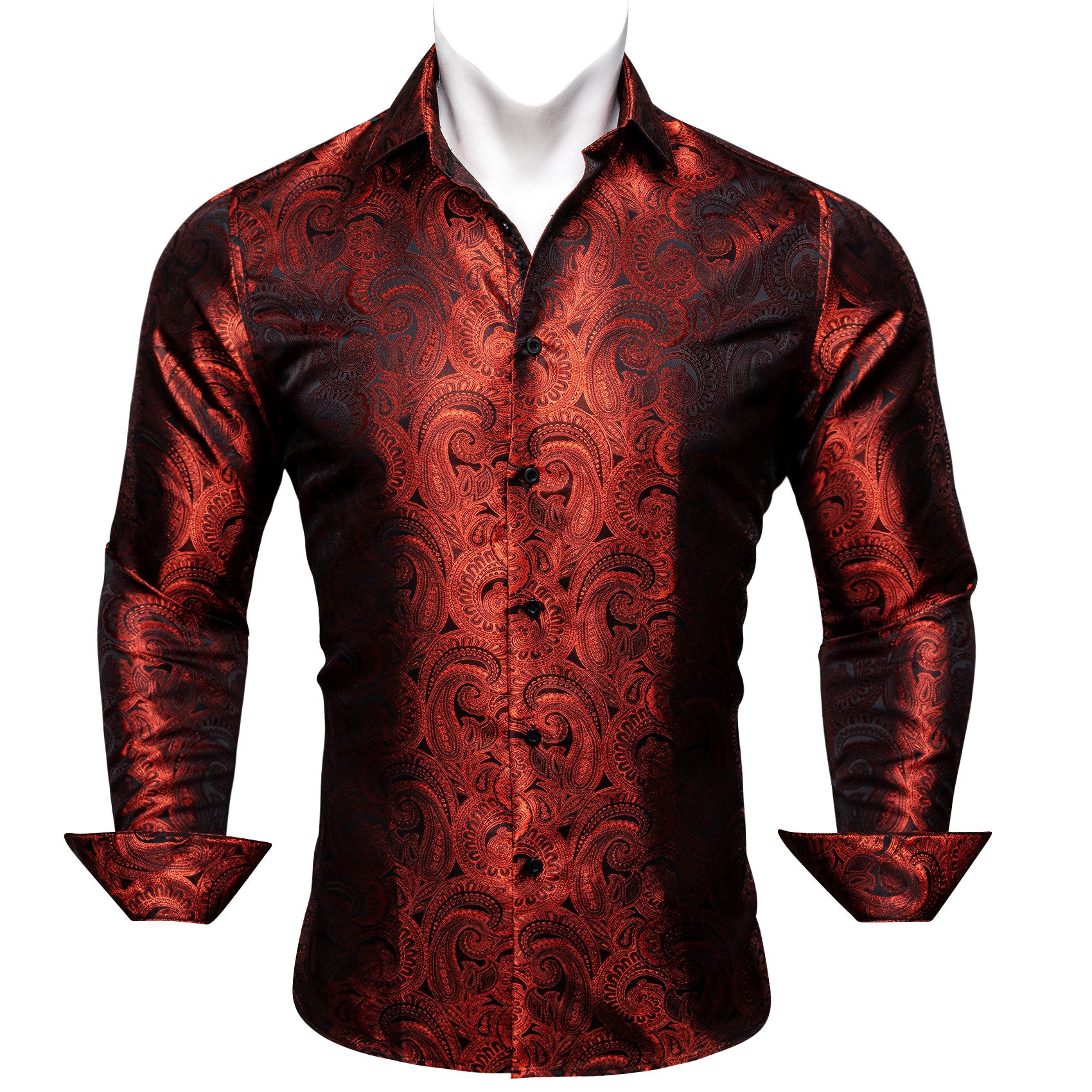 Luxury Barry.wang Red Paisley Silk Men's Shirt