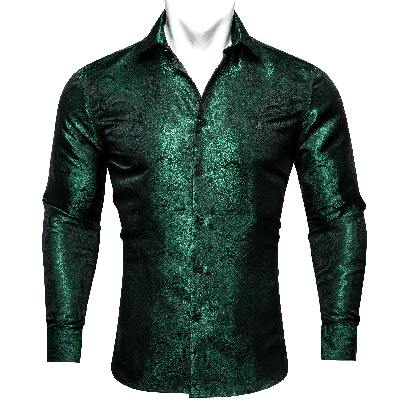 Green Shirt Blackish Green Paisley Silk Men's Shirt