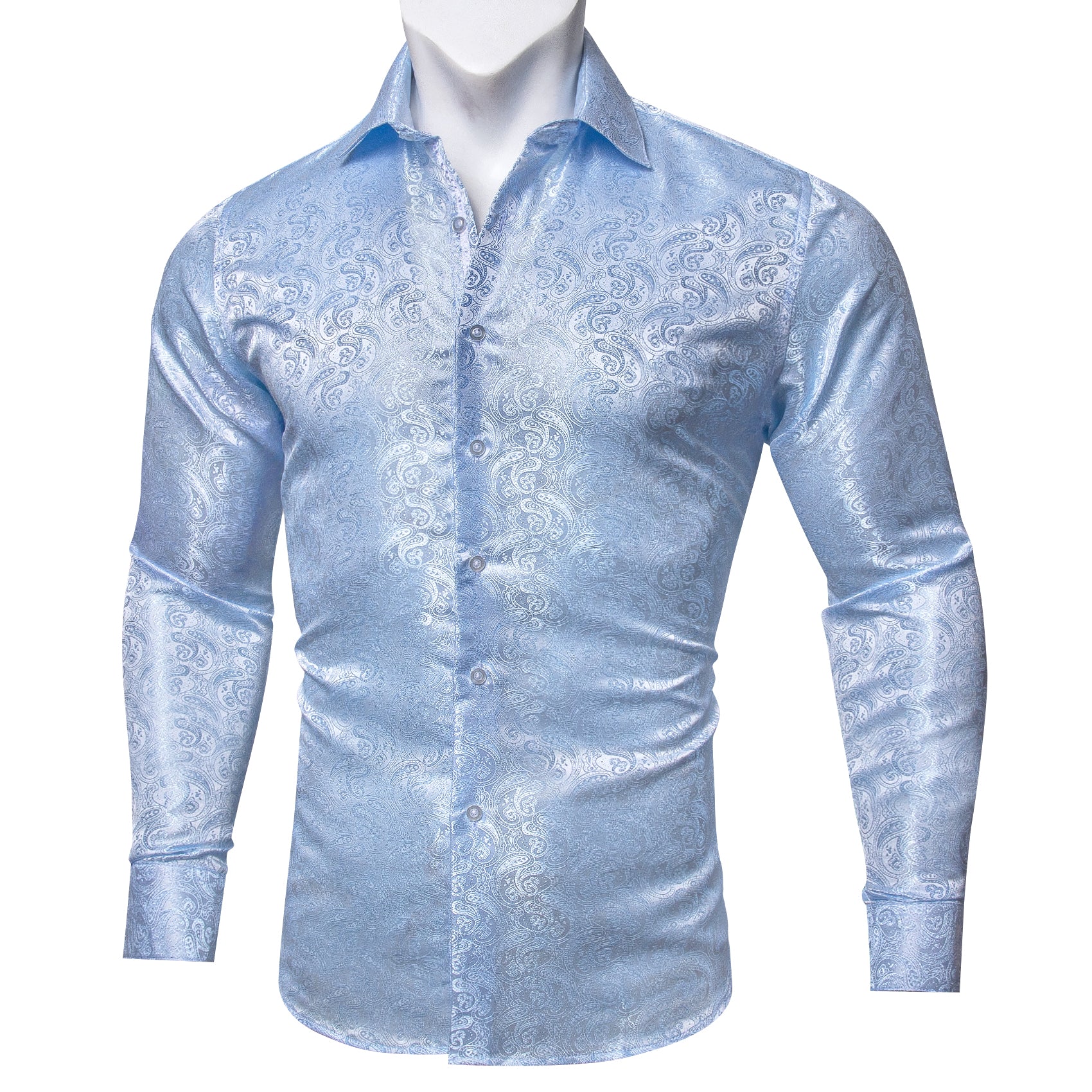 Barry.wang Sky Blue Paisley Silk Shirt